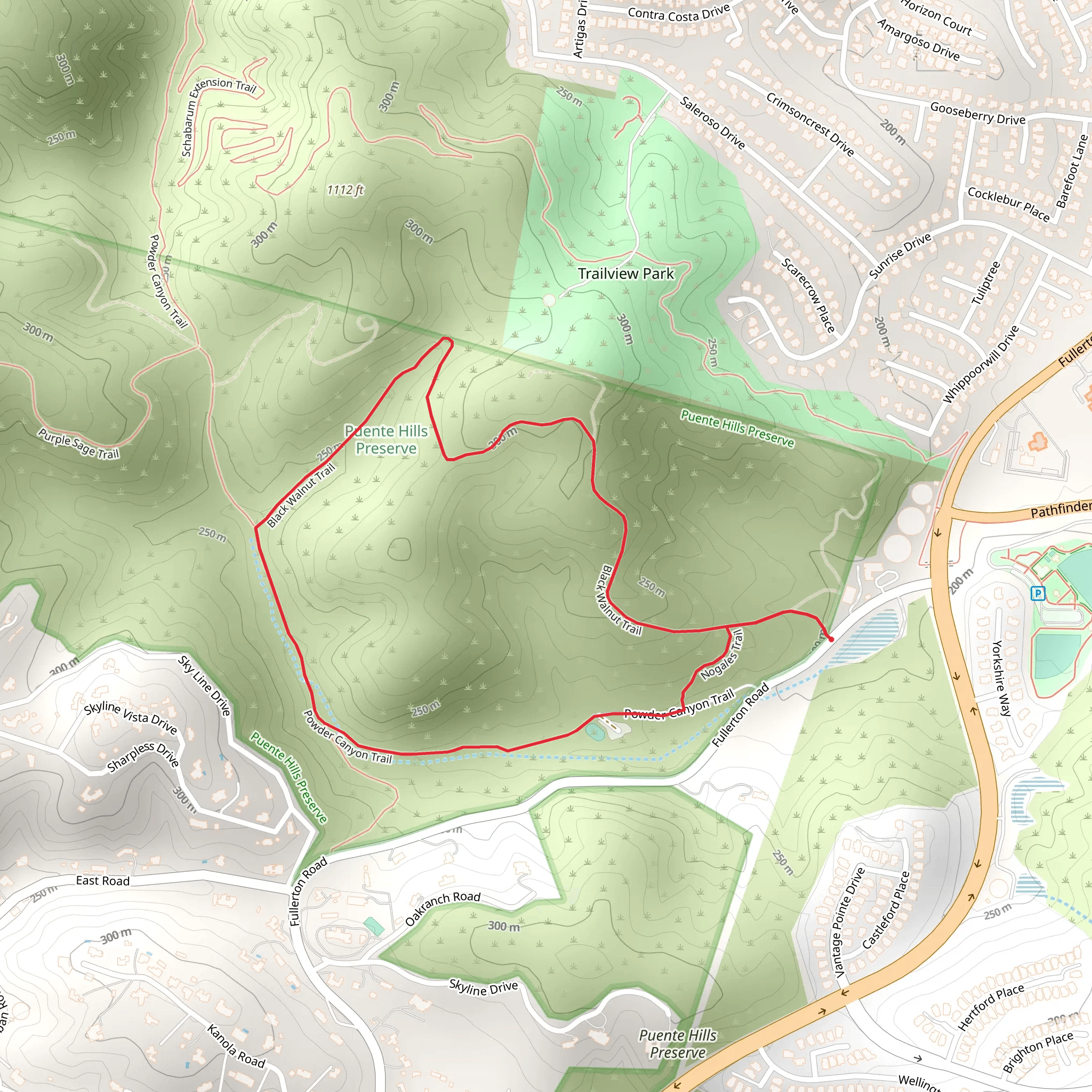 Black Walnut and Powder Canyon Loop Trail mobile static map