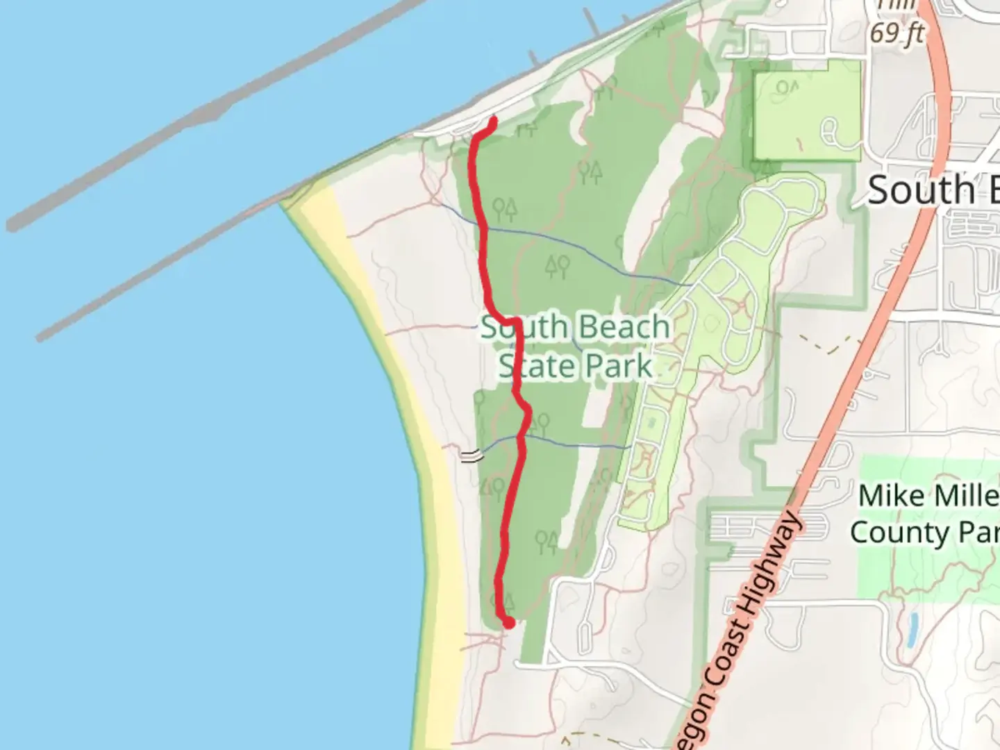 An image depicting the trail South Beach Jetty Trail and its surrounding area.