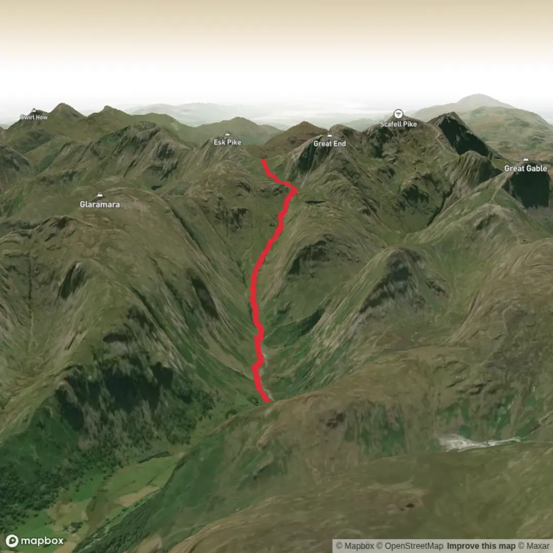 An image depicting the trail Seathwaite to Esk Hause and its surrounding area.