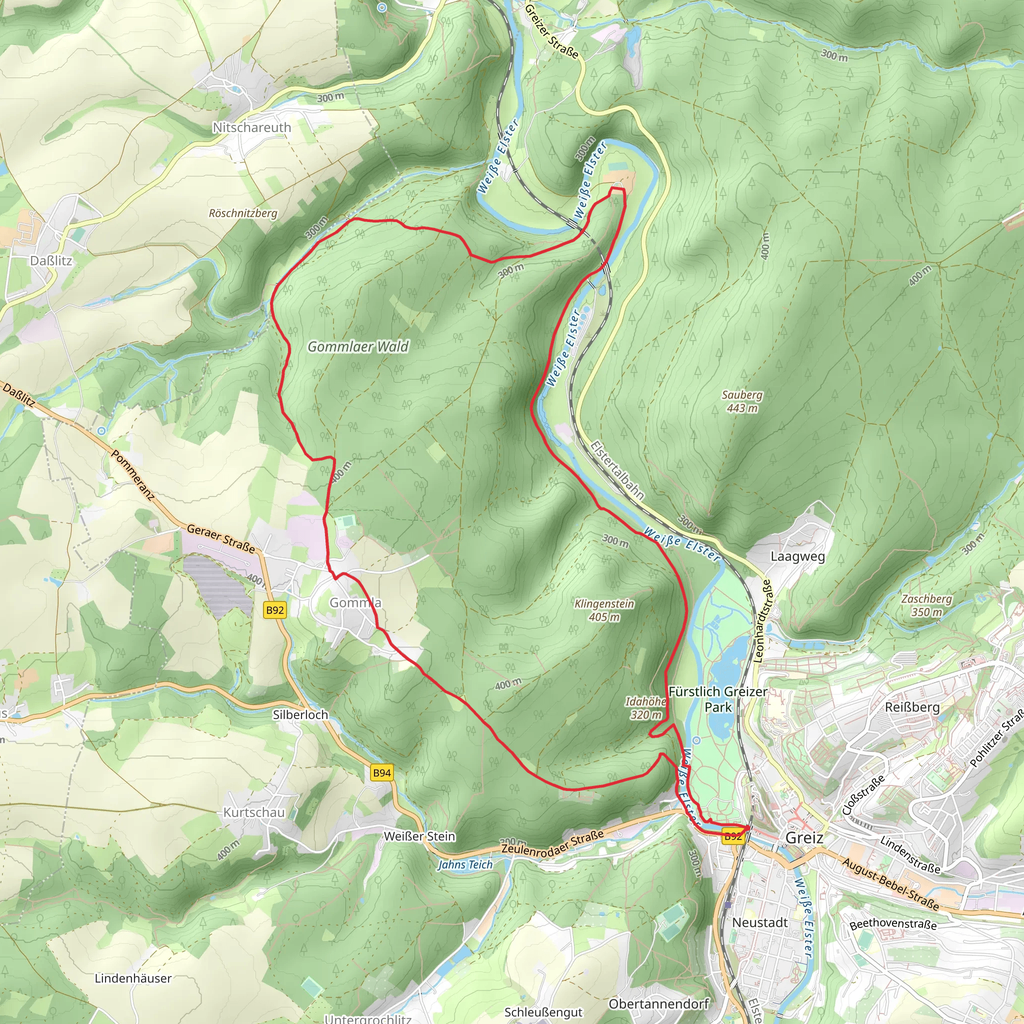 Gommlaer Wald Loop from Greiz mobile static map