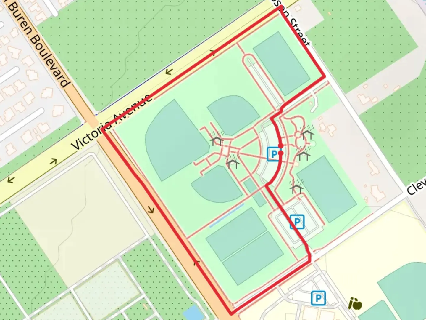 An image depicting the trail Arlington Heights Sports Park Loop and its surrounding area.