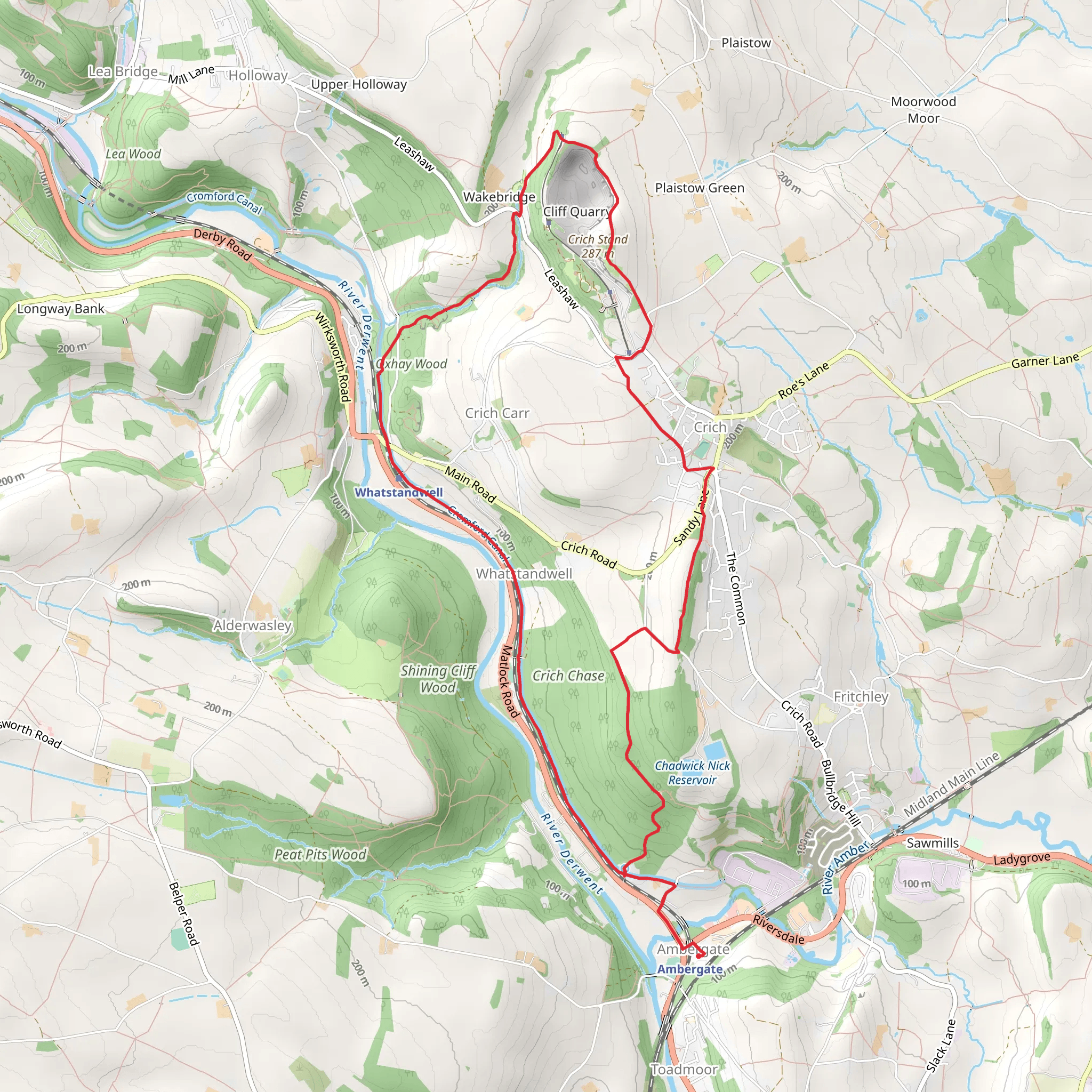 Ambergate - Crich Town to Glory Mine Loop mobile static map