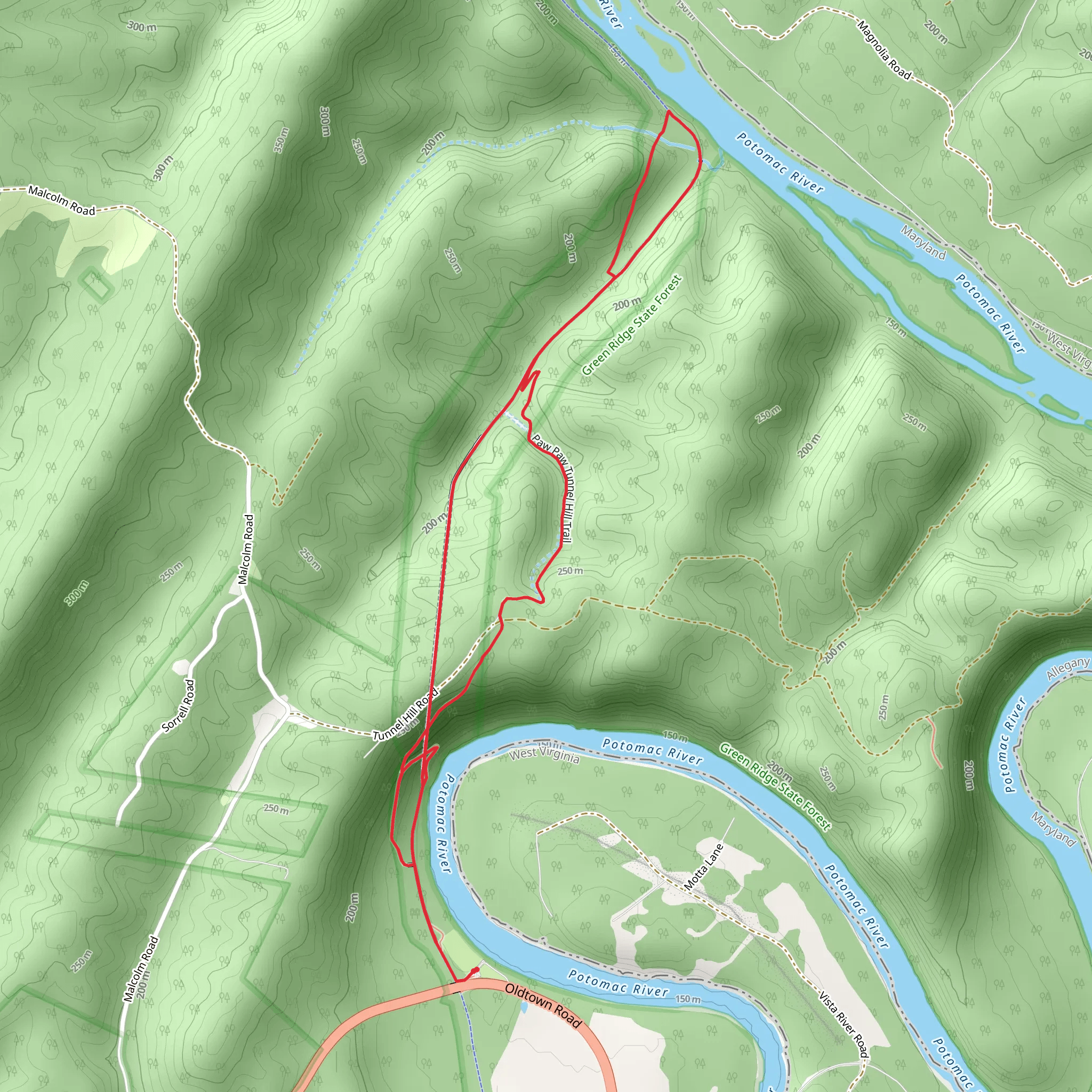 Paw Paw Tunnel Hill Trail mobile static map