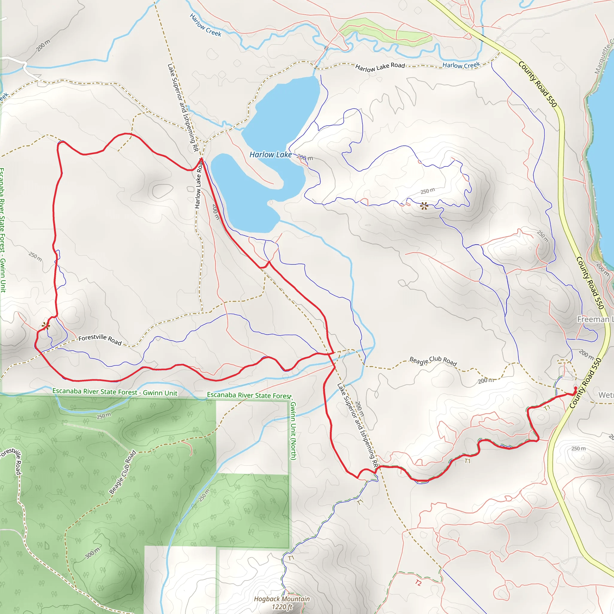 Hogback North, Jedi and Slacky Loop mobile static map