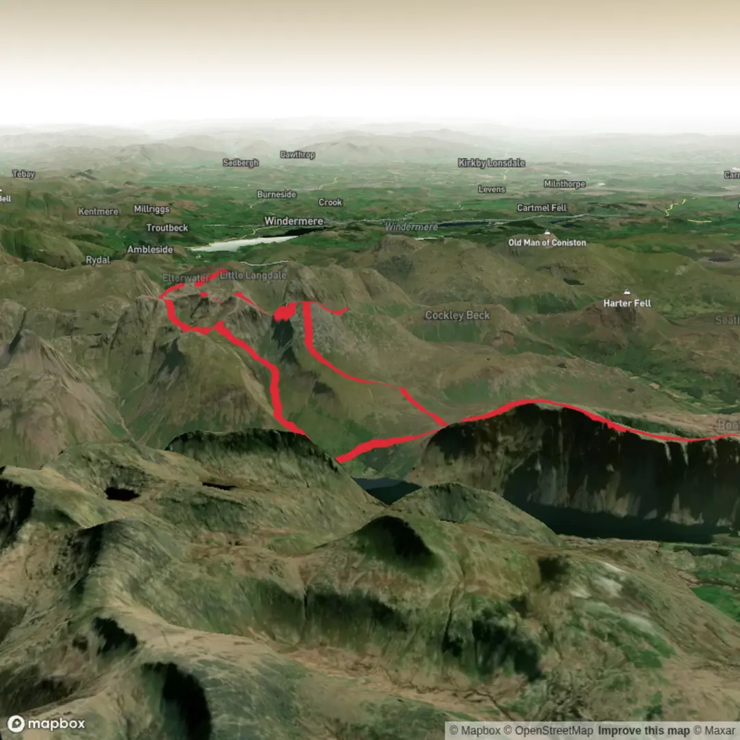 An image depicting the trail The Scafell 9 and its surrounding area.