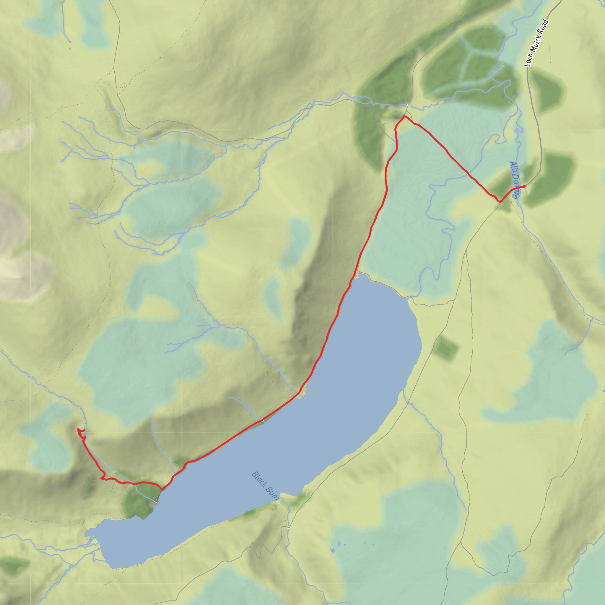 Falls of the Glas Allt via Loch Muick mobile static map