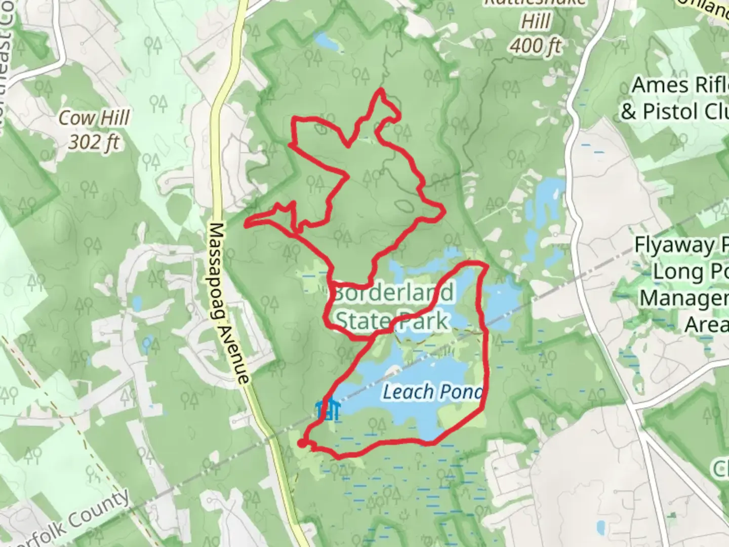 An image depicting the trail Northwest Trail, Friends Trails and Leach Pond Loop Trail and its surrounding area.