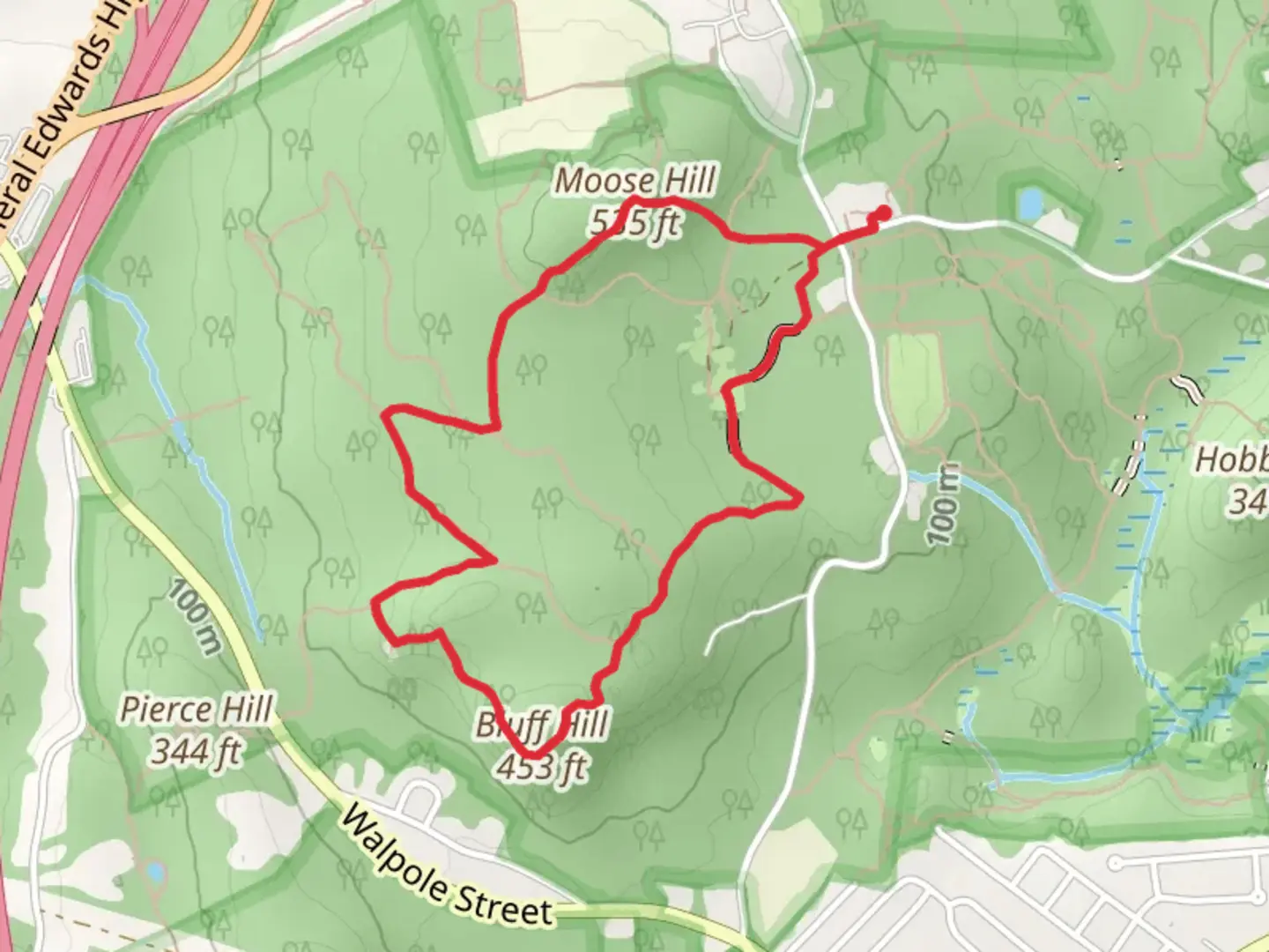 An image depicting the trail Moose Hill and Bluff Hill Loop Trail and its surrounding area.