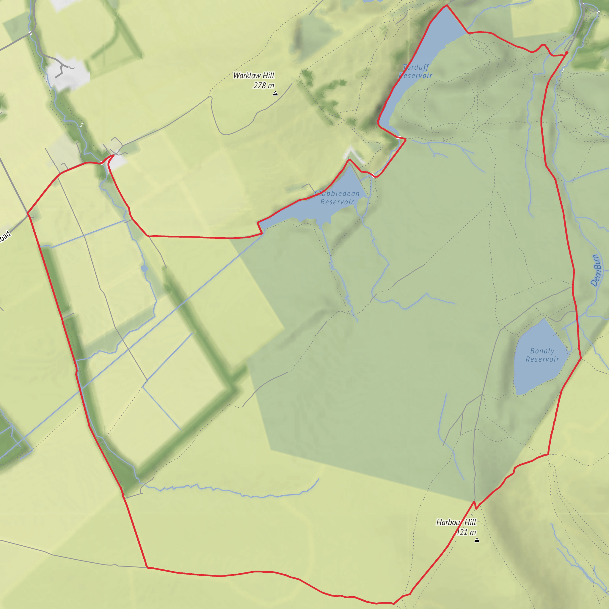 Bonaly Reservoir, Harbour Hill, Clubbiedean Reservoir and Torduff Reservoir Loop mobile static map