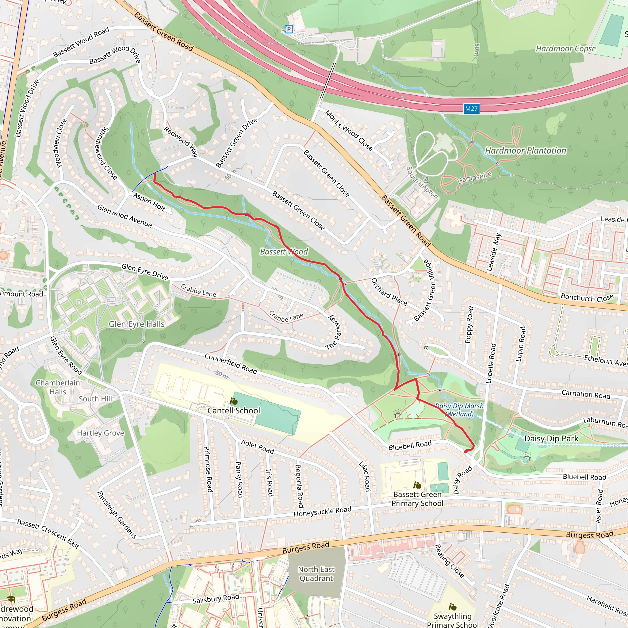 Basset Green and Basset Wood Walk mobile static map
