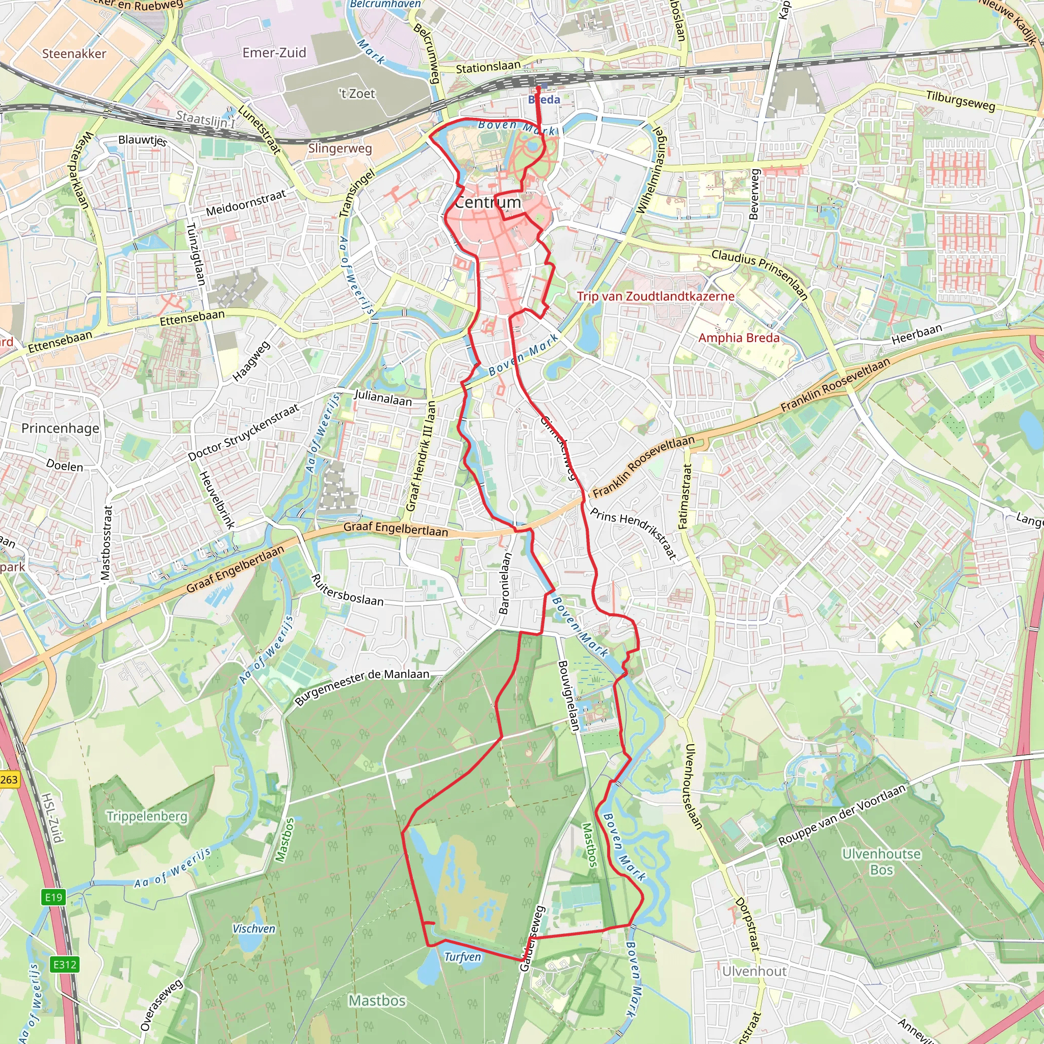 Kasteel Breda, Kasteel Bouvigne and Mastbosch Loop mobile static map