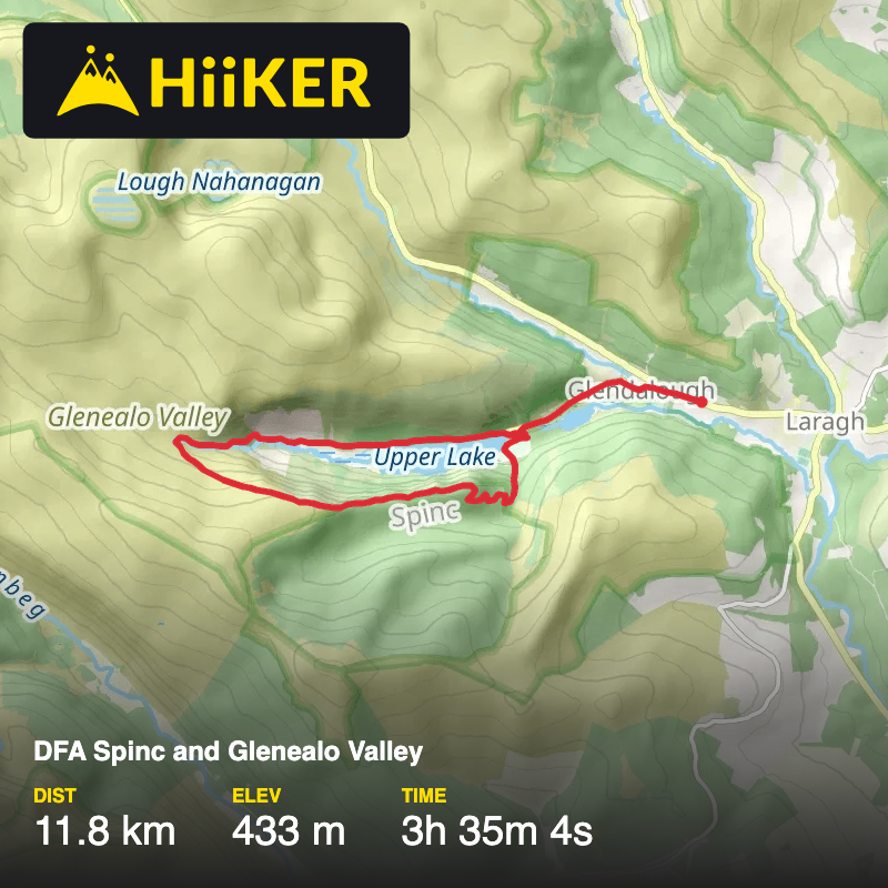 A map preview of the recording DFA Spinc and Glenealo Valley.