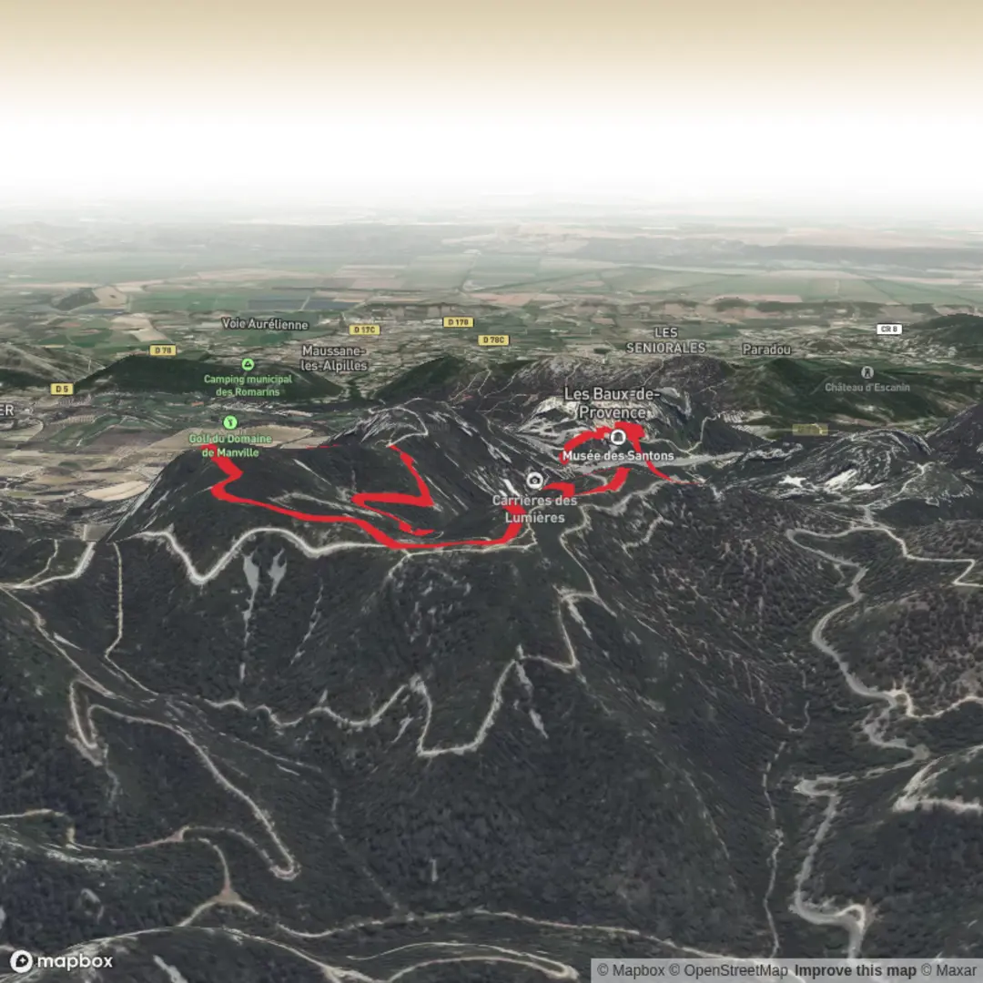 An image depicting the trail LES BAUX-DE-PROVENCE - The Val d'Enfer and its surrounding area.