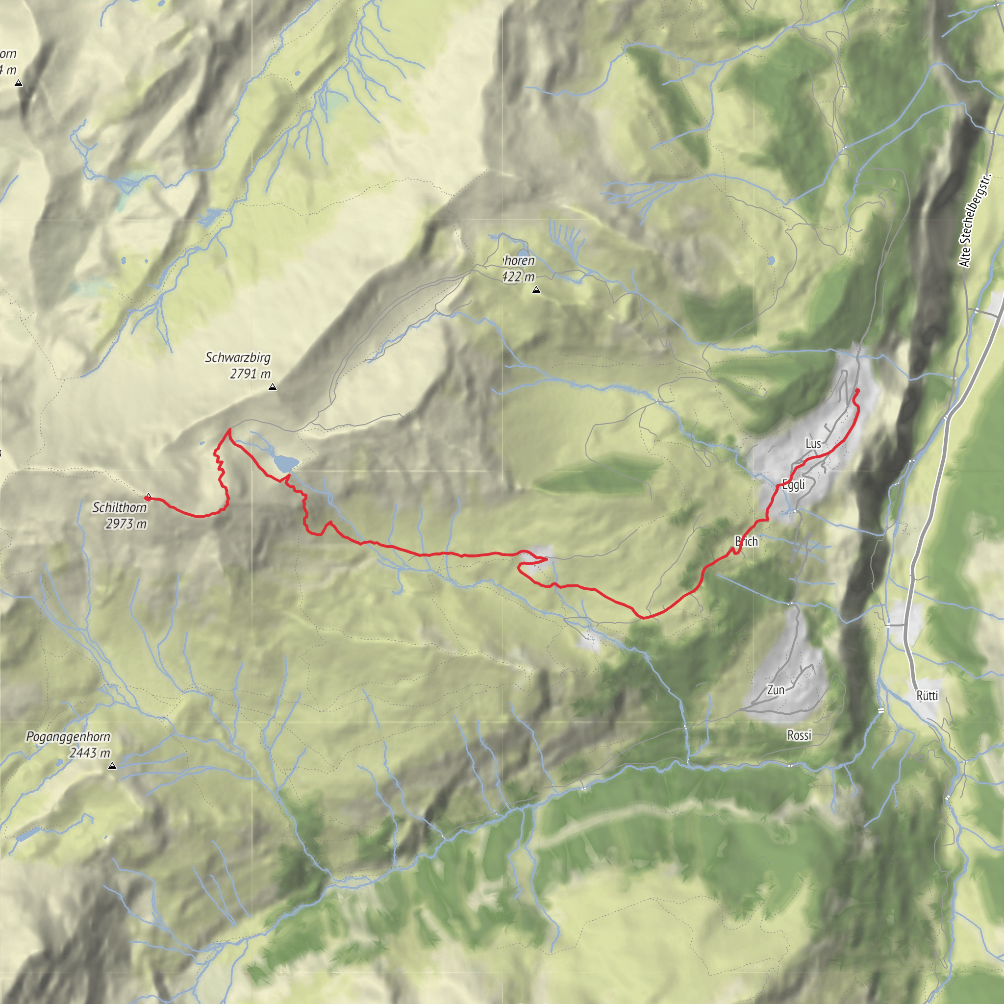 Hike from Murren to Peak of Schilthorn mobile static map