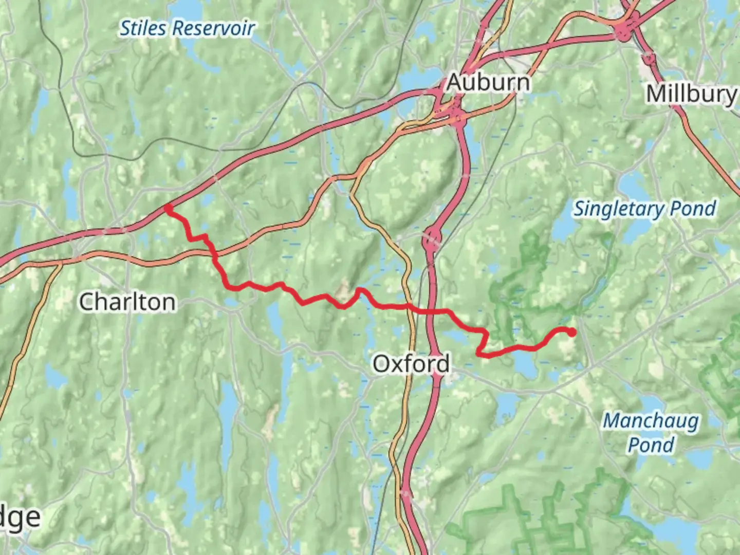 An image depicting the trail Sacrarrappa Pond and Buffalo Hill via Midstate Trail and its surrounding area.