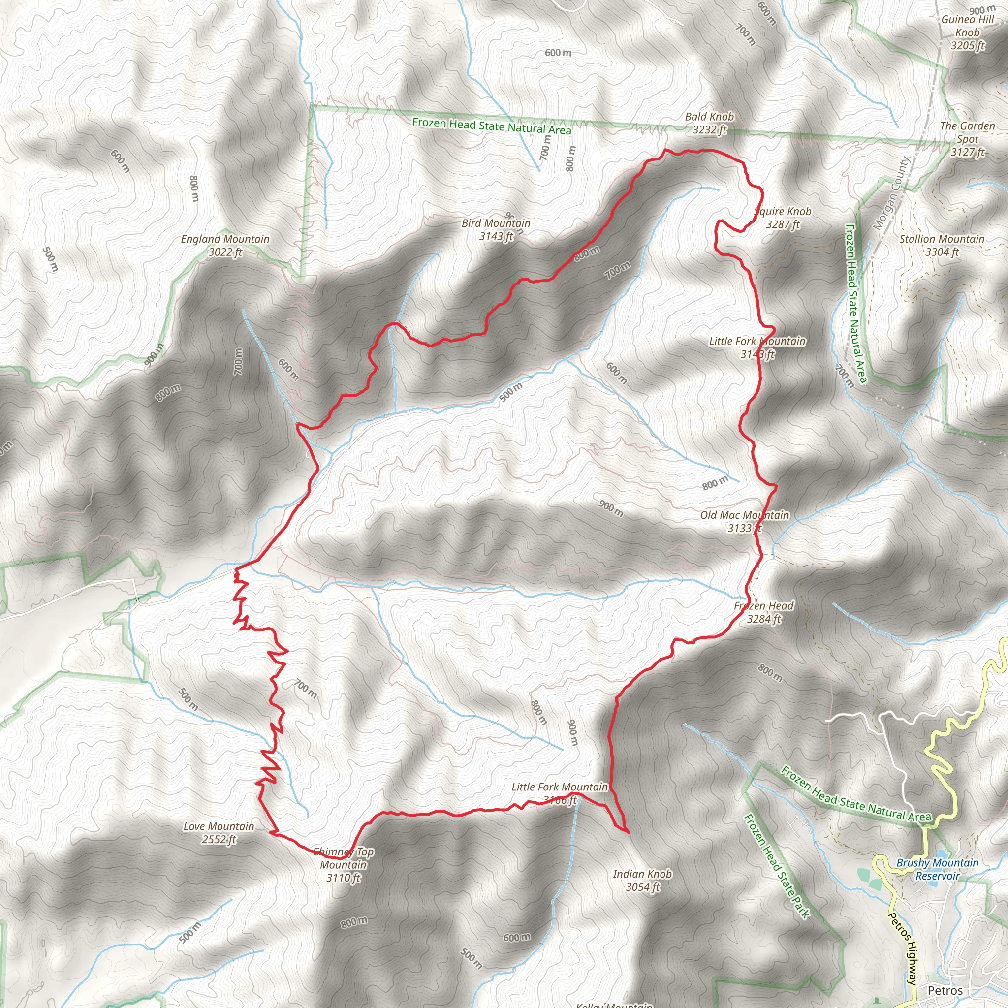Chimney Top and West Lookout Tower Loop Trail mobile static map