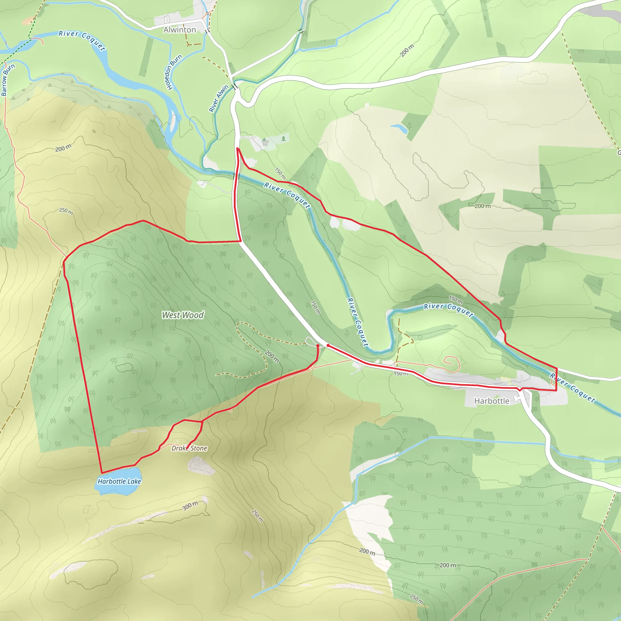 The Drake Stone and Harbottle Walk mobile static map