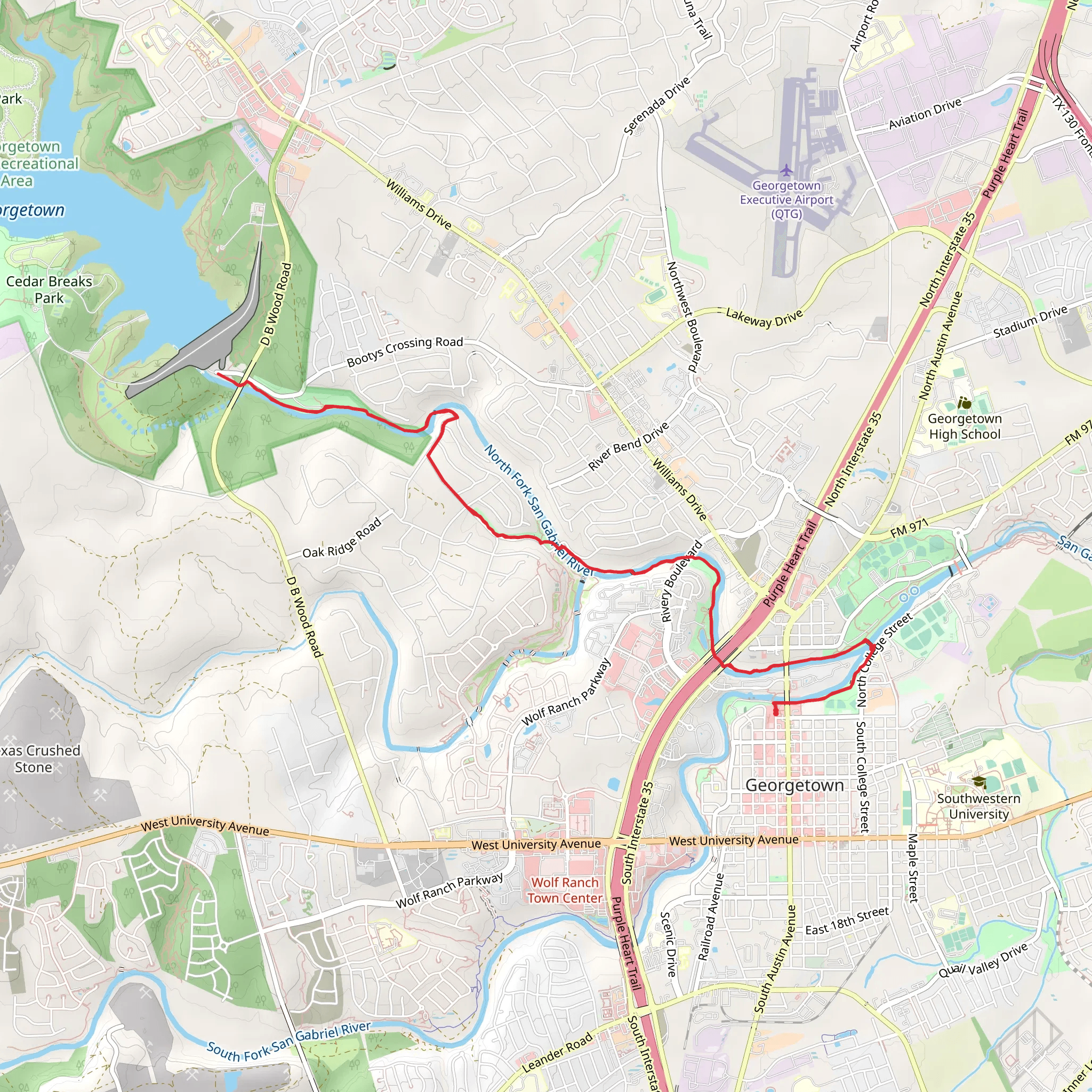 Booty Road Park and North Fork San Gabriel River mobile static map