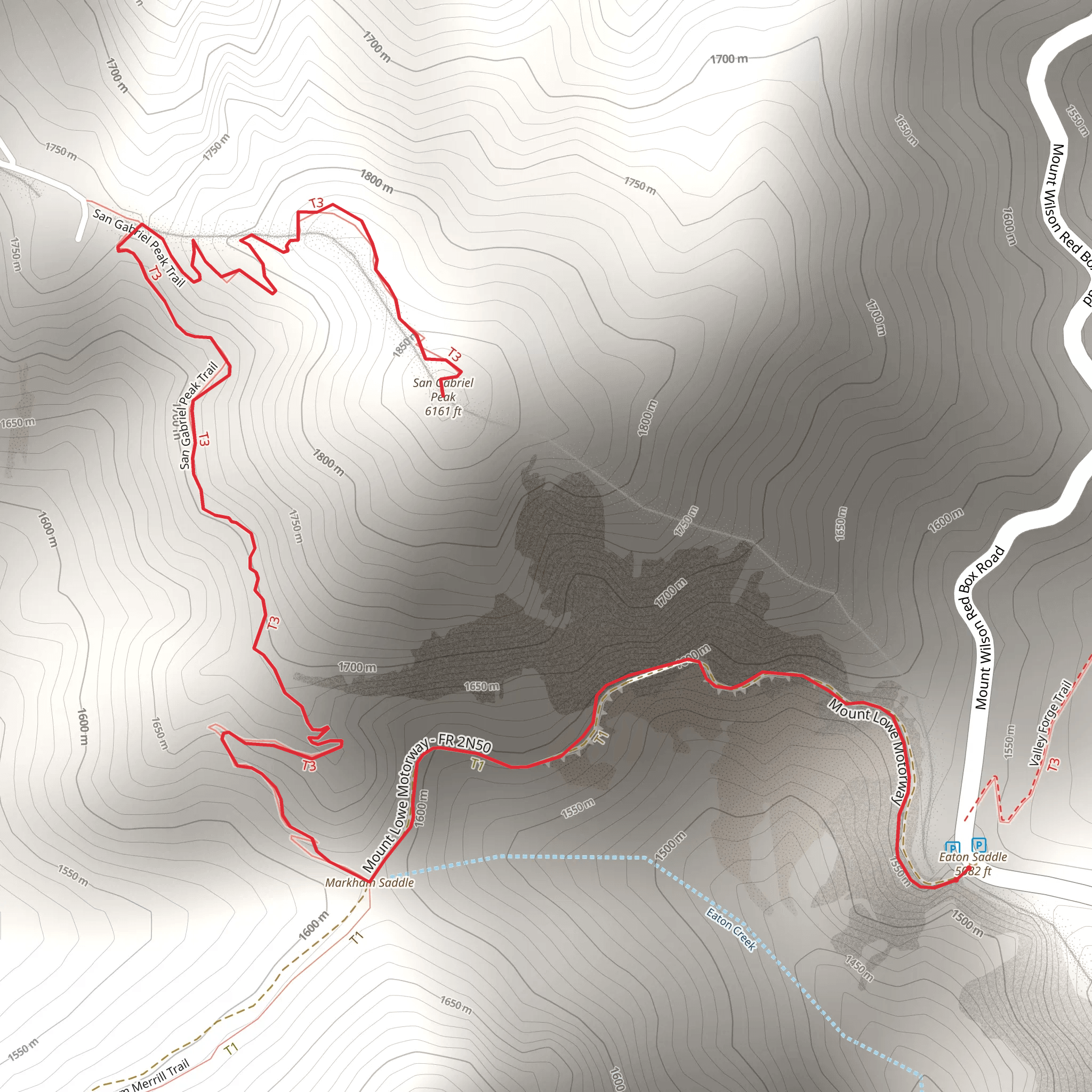 San Gabriel Peak via Eaton Saddle mobile static map