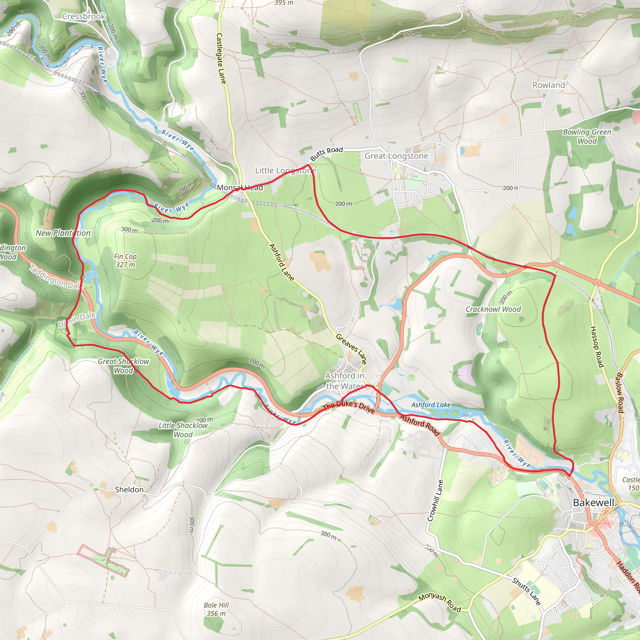 Monsal Head to Ashford in the Water Loop mobile static map
