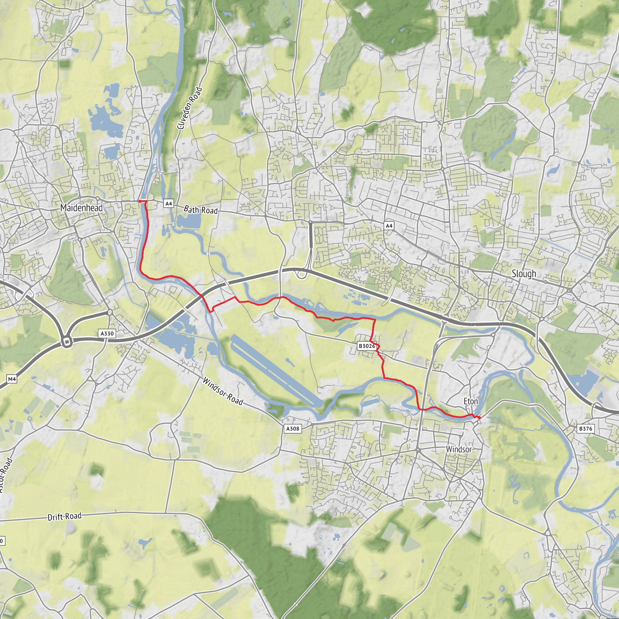 Maidenhead to Windsor via River Thames and Jubilee River mobile static map