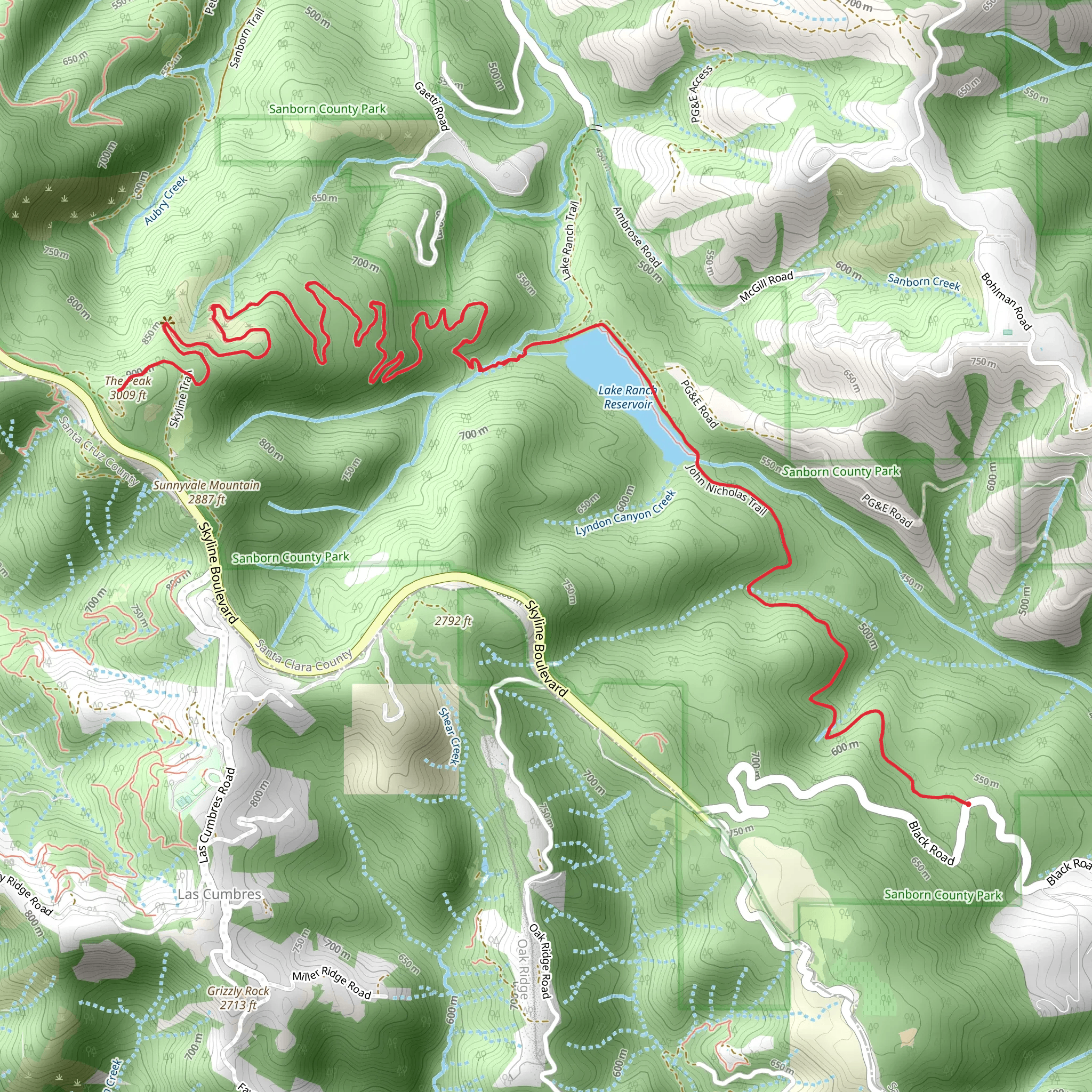 The Peak and Lake Ranch Reservoir via John Nicholas Trail mobile static map
