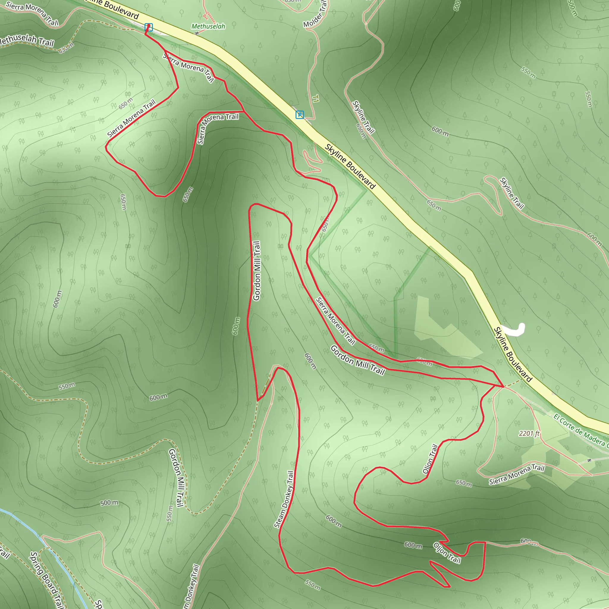 Sierra Morena, Gordon Mill and Steam Donkey Loop Trail mobile static map
