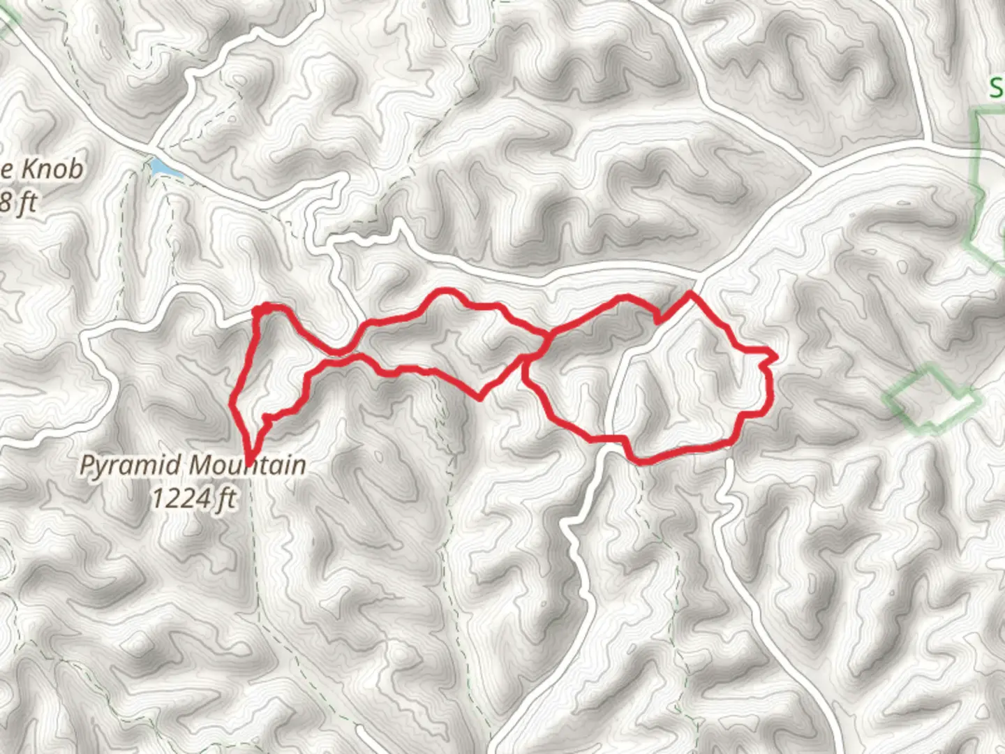 An image depicting the trail Shawnee Backpack Trail, Silver Arrow Trail and Hobey Hollow Trail and its surrounding area.