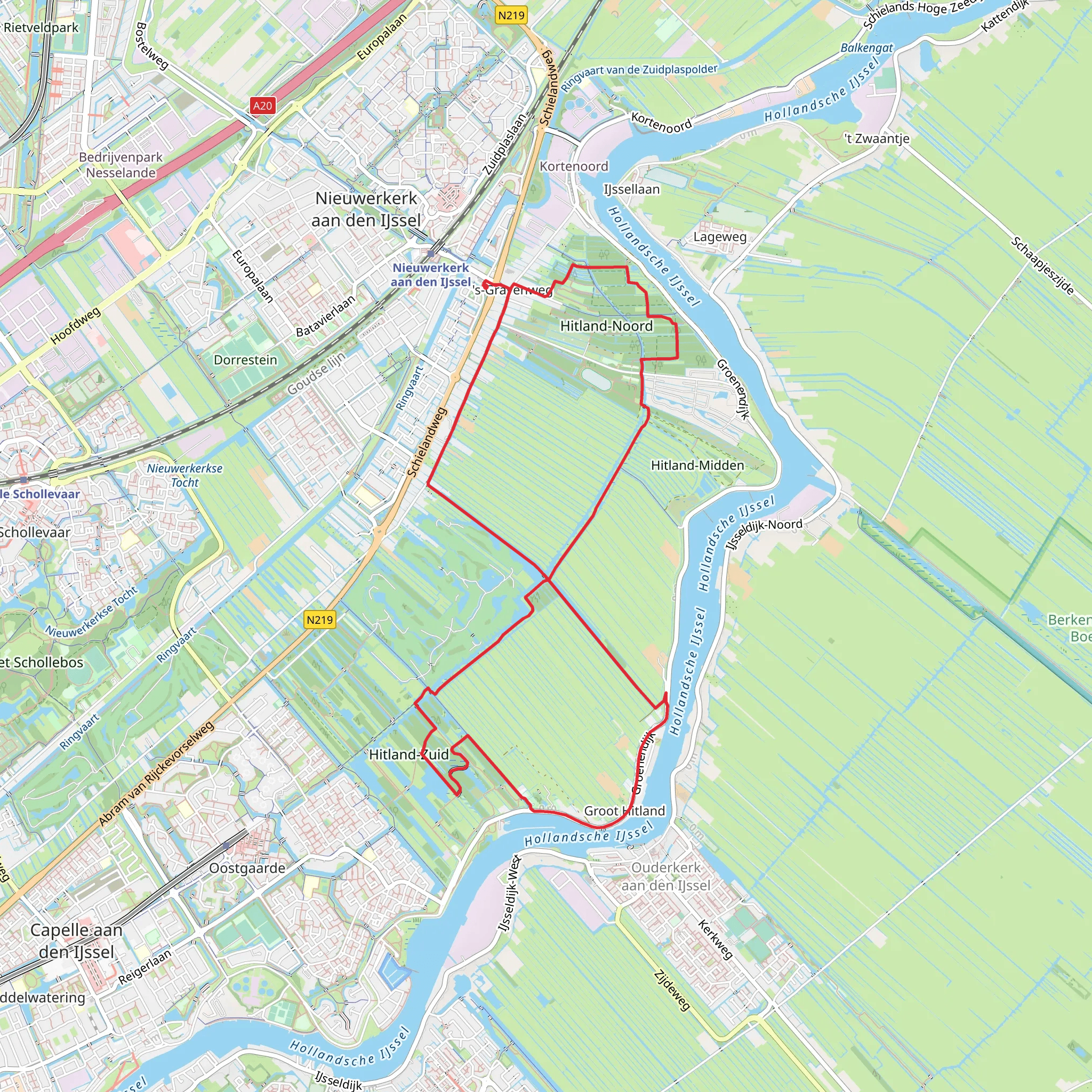 Hitland Noord via Motenweteringpad, Pettenpad and De Mient mobile static map