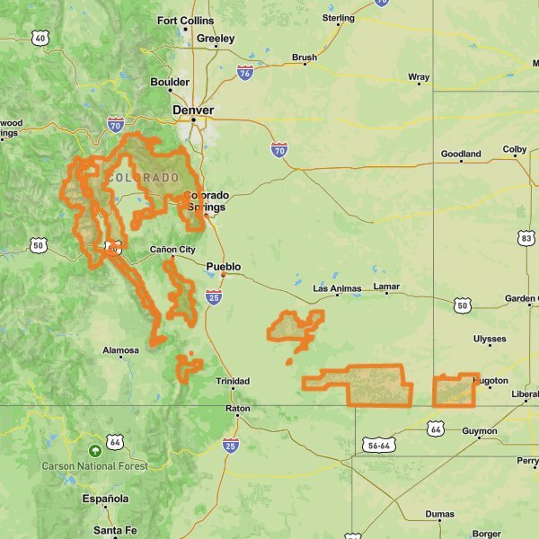 Pike and San Isabel National Forests mobile static map