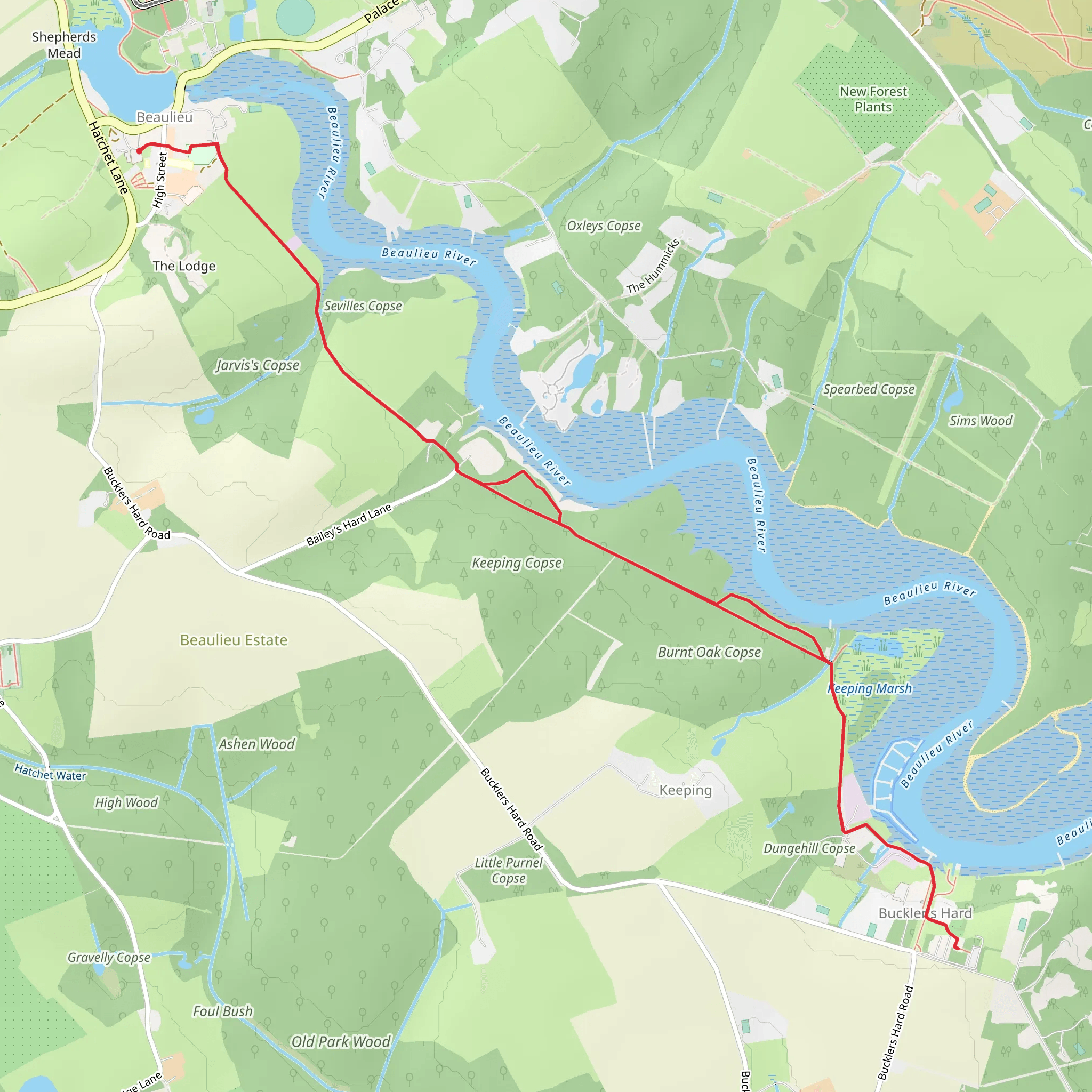 Sevilles Copse and Keeping Marsh via Solent Way mobile static map