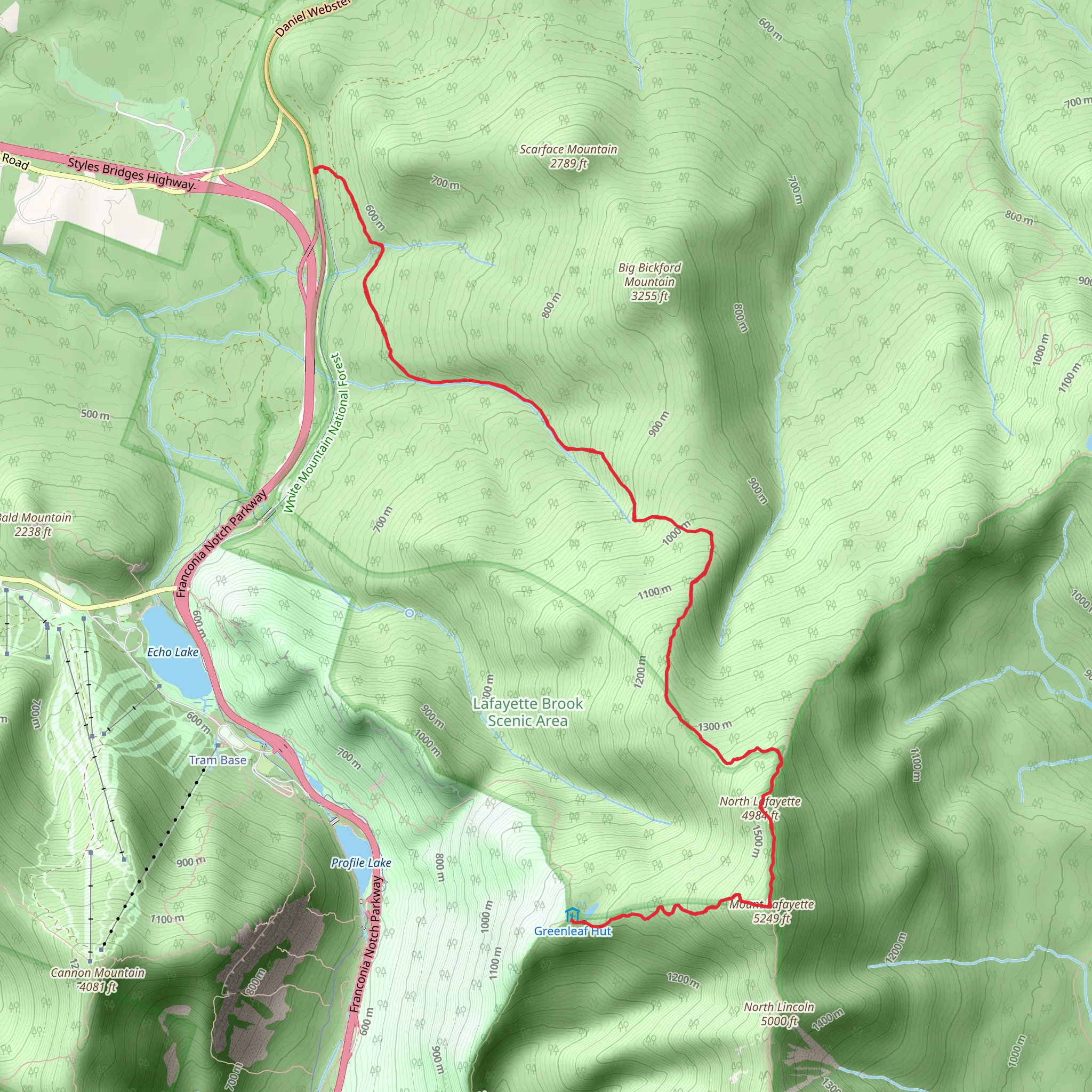 Mount Lafayette and Eagle Lake via Skookumchuck Trail mobile static map
