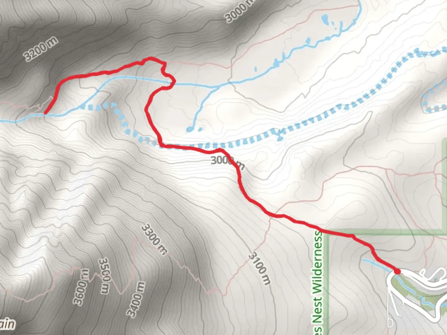 An image depicting the trail Willow Creek Falls side via Buffalo Cabin Trail and its surrounding area.