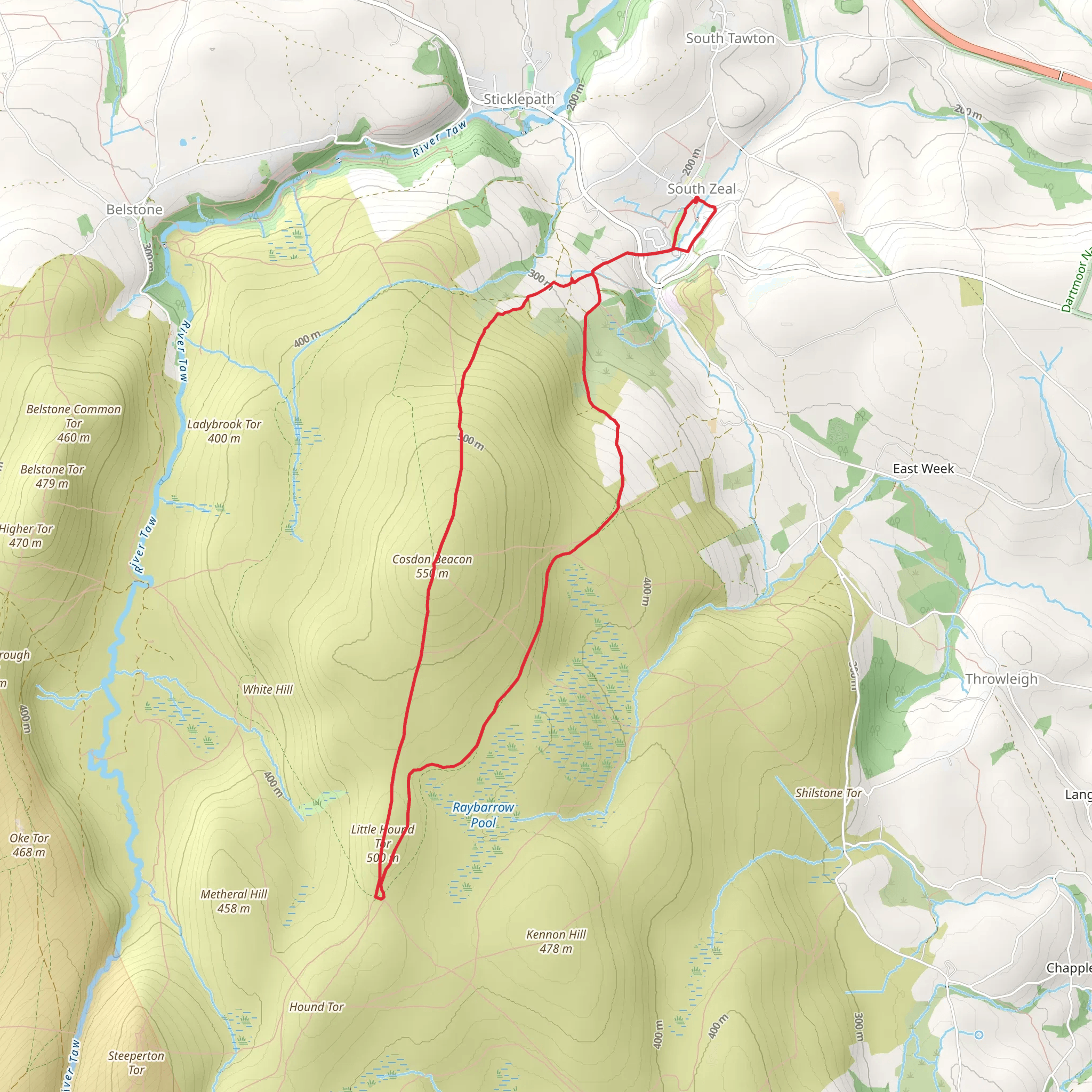 Cosdon Beacon, Little Hound Tor and Stone Circle and Cairn Loop - South Zeal mobile static map
