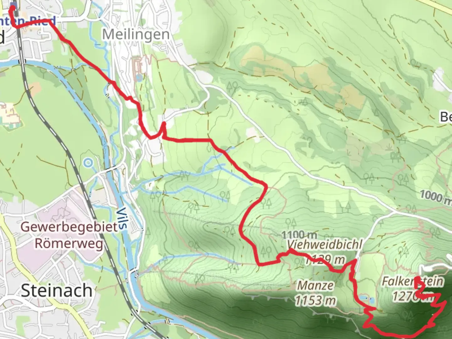 An image depicting the trail Falkenstein - Via Alpina Purple and its surrounding area.