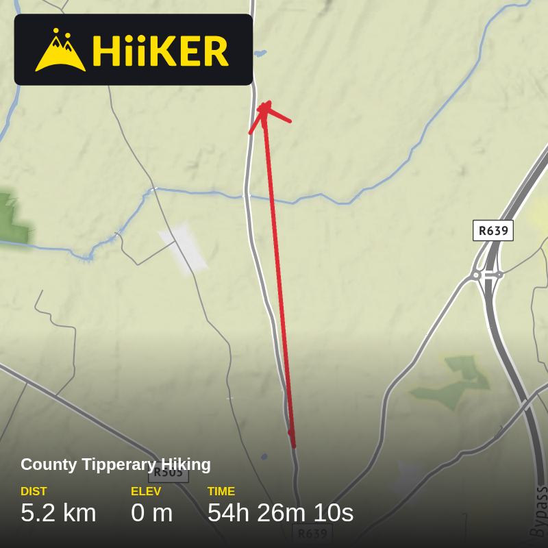 A map preview of the recording County Tipperary Hiking.