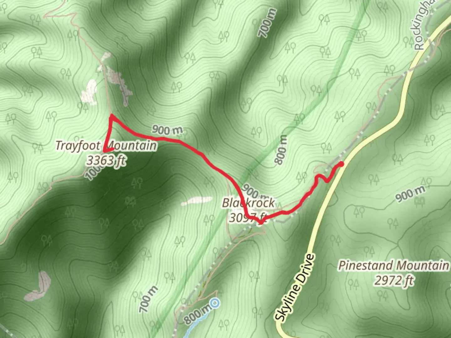 An image depicting the trail Trayfoot Mountain via Blackrock Hut Fire Road and its surrounding area.