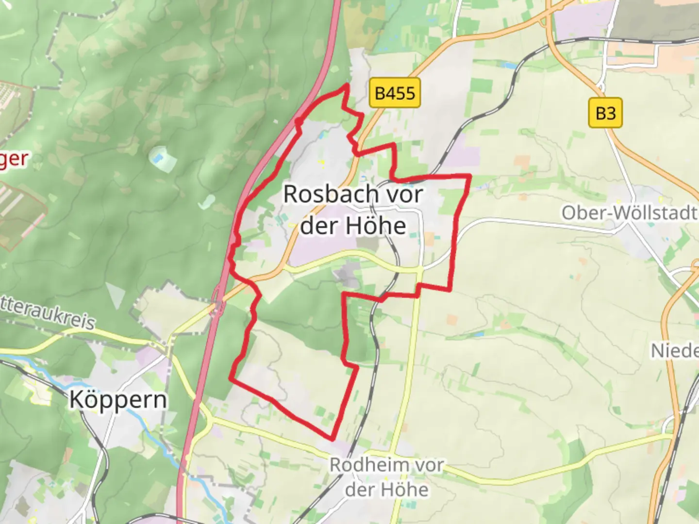 An image depicting the trail Rosbach vor der Hohe and Beinhardswald Loop and its surrounding area.