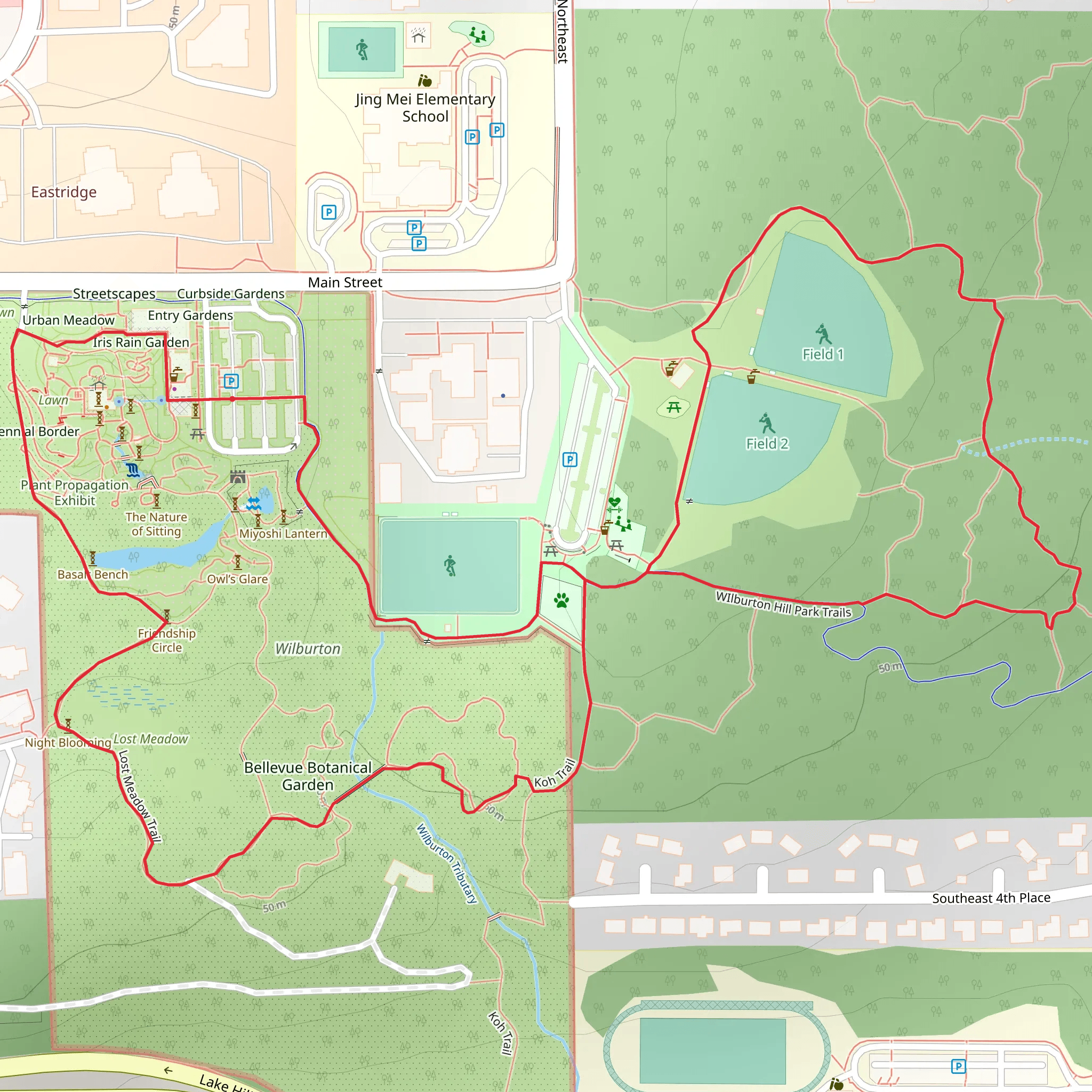 Tateuchi, Lake to Lake and Bellevue Botanical Garden Loop Trail mobile static map