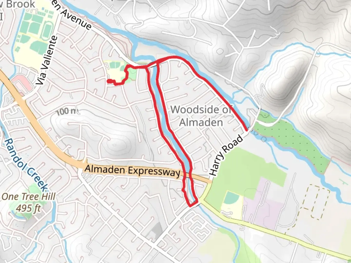 An image depicting the trail Los Alamitos Creek and Calero Creek Loop Trail and its surrounding area.