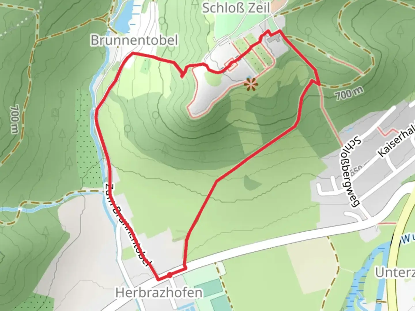 An image depicting the trail Schloß Zeil Loop via 9 Schloss Tour and its surrounding area.