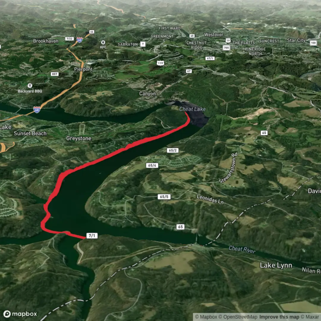 An image depicting the trail Cheat Lake Trail and its surrounding area.