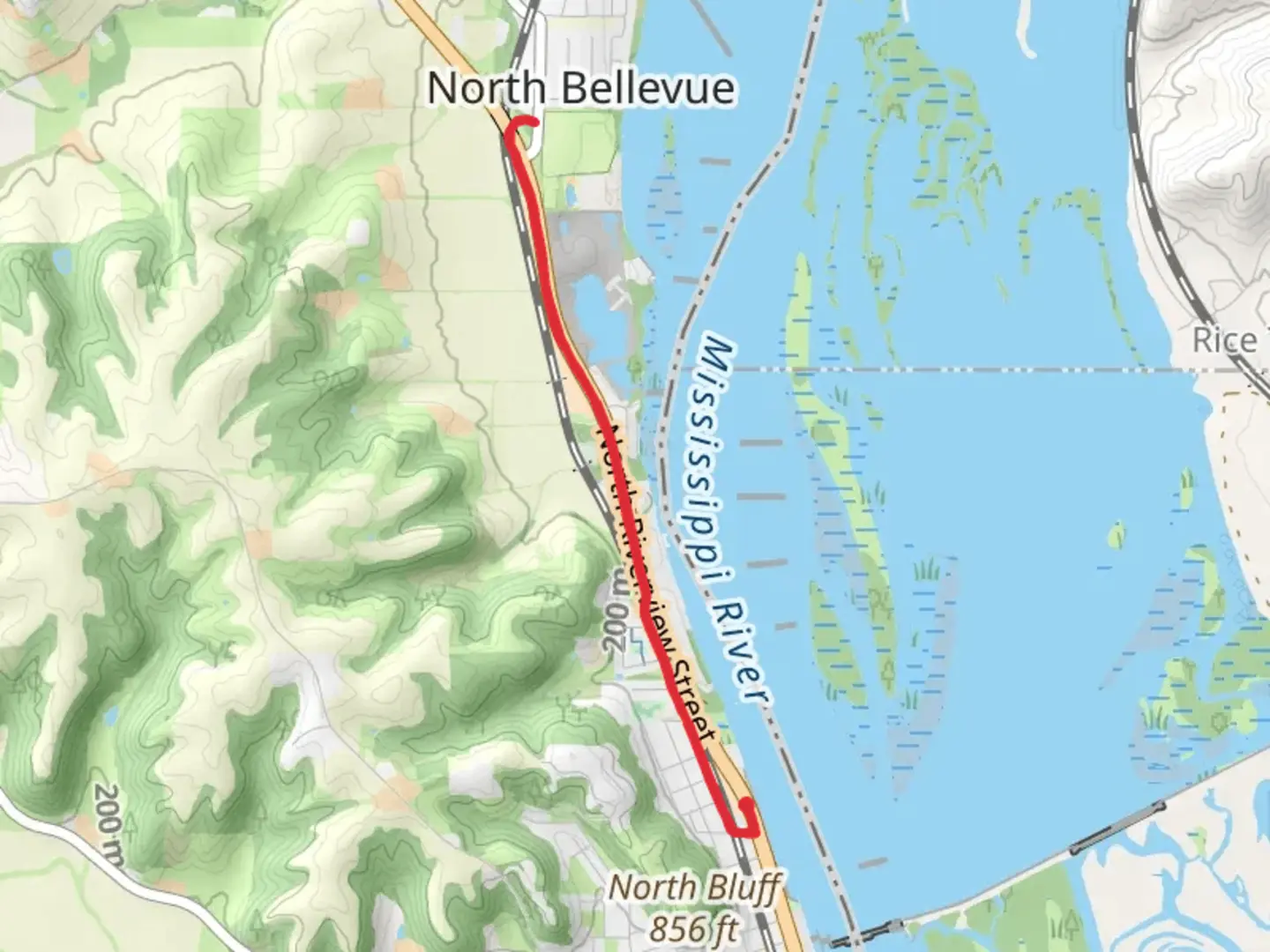 An image depicting the trail Bellevue Rivervue Trail and its surrounding area.