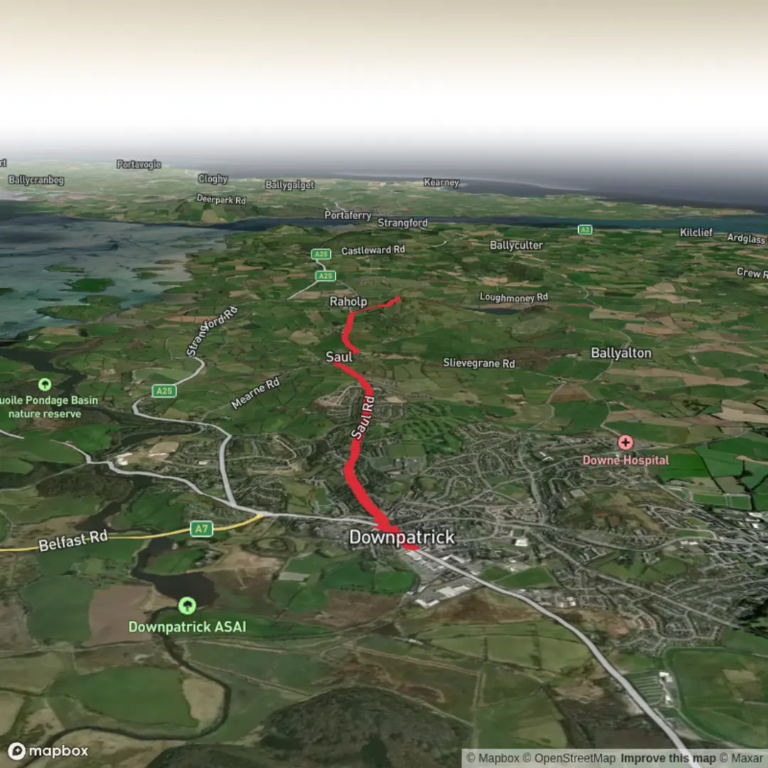 An image depicting the trail hike from Down Patrick to St Patrick's Monument and its surrounding area.