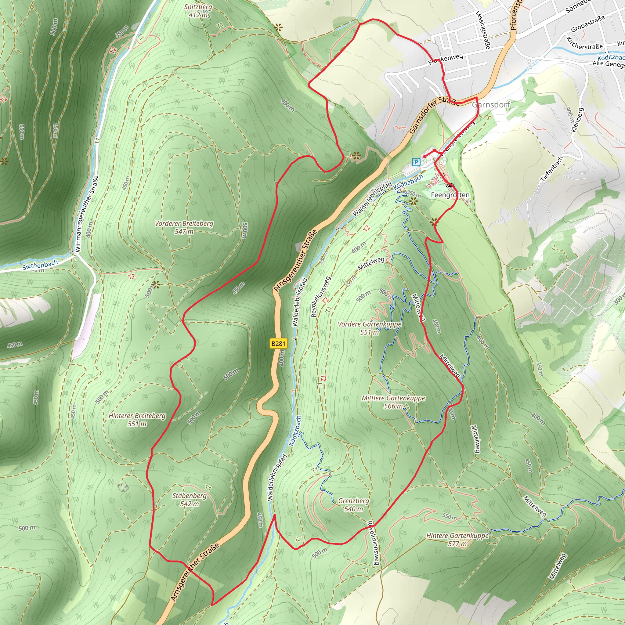 Spitzberg Rundweg and Quellweg mobile static map