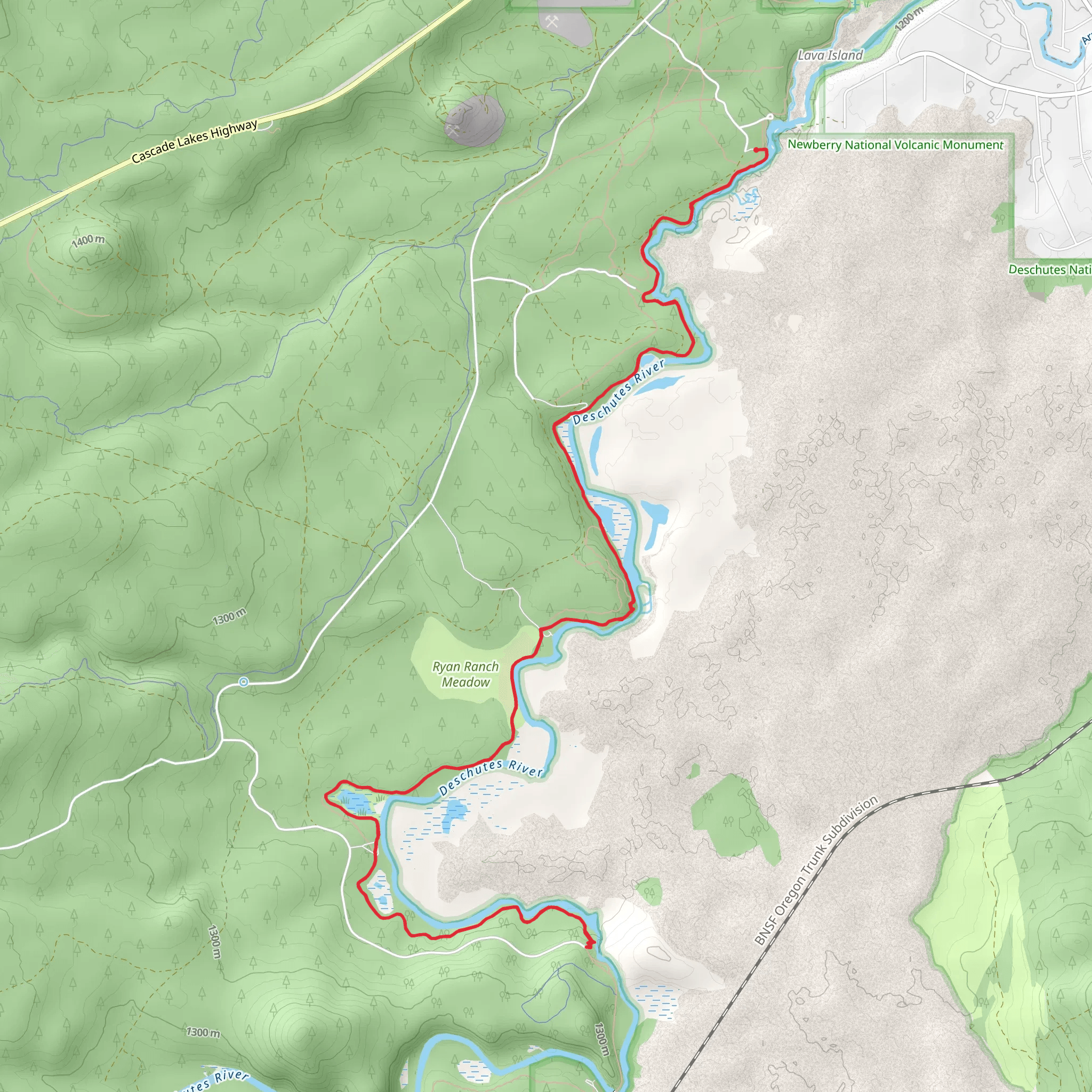 Deschutes River Trail from Lava Island mobile static map