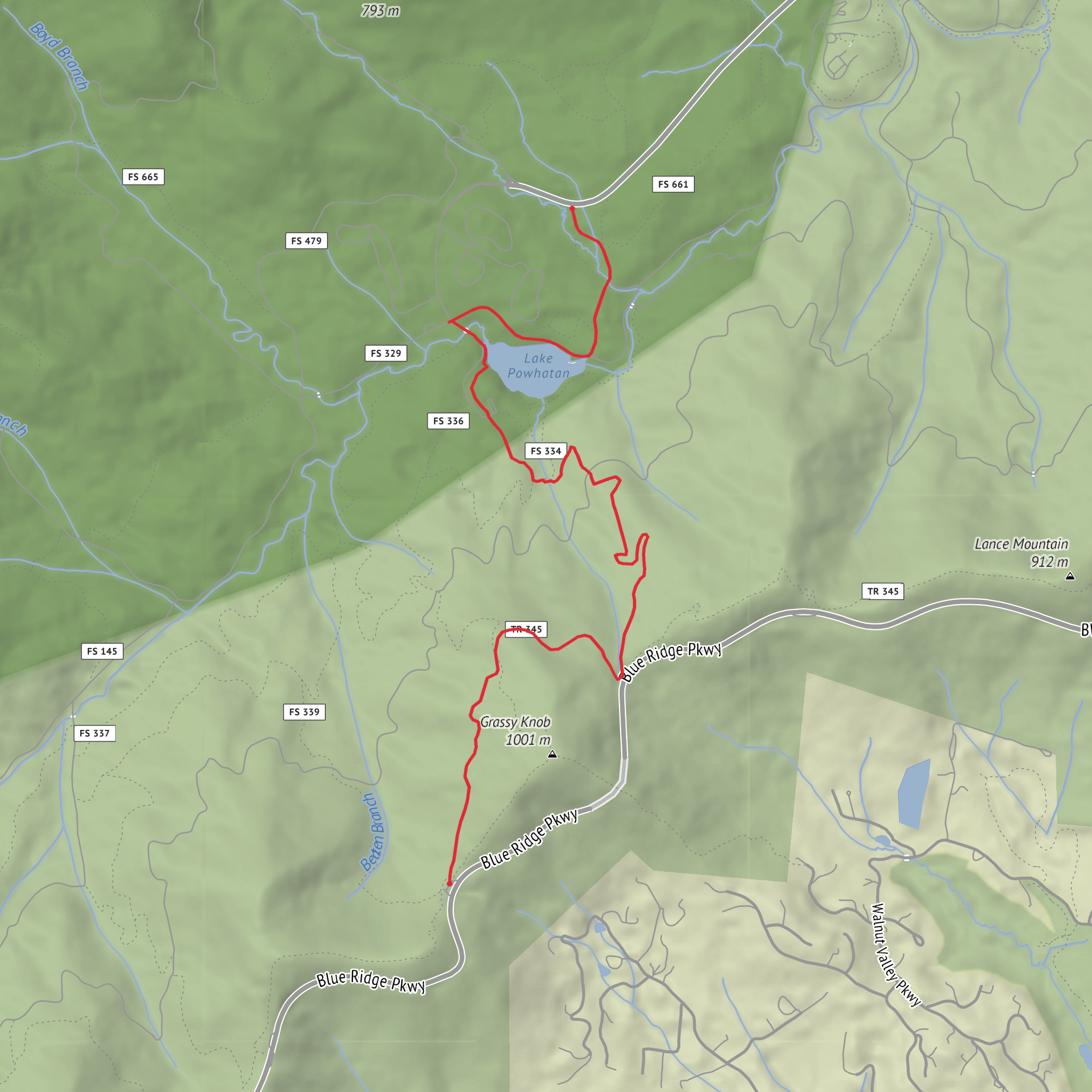 Sleepy gap to Lake Powhatan mobile static map
