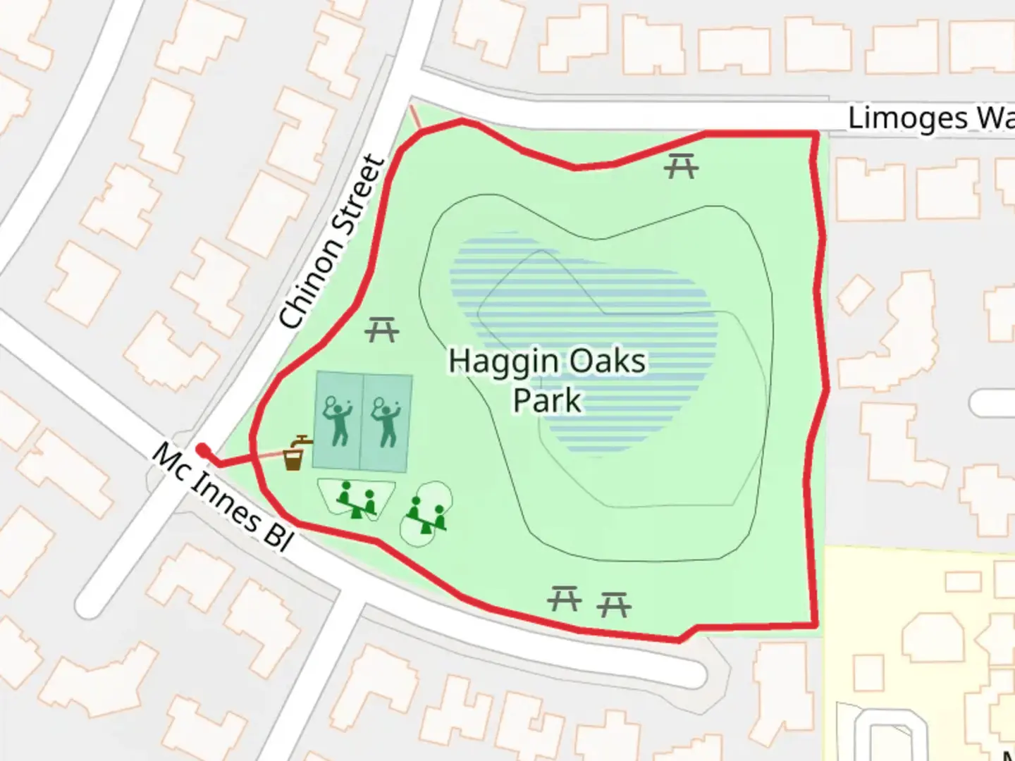 An image depicting the trail Haggin Oaks Drive Loop and its surrounding area.