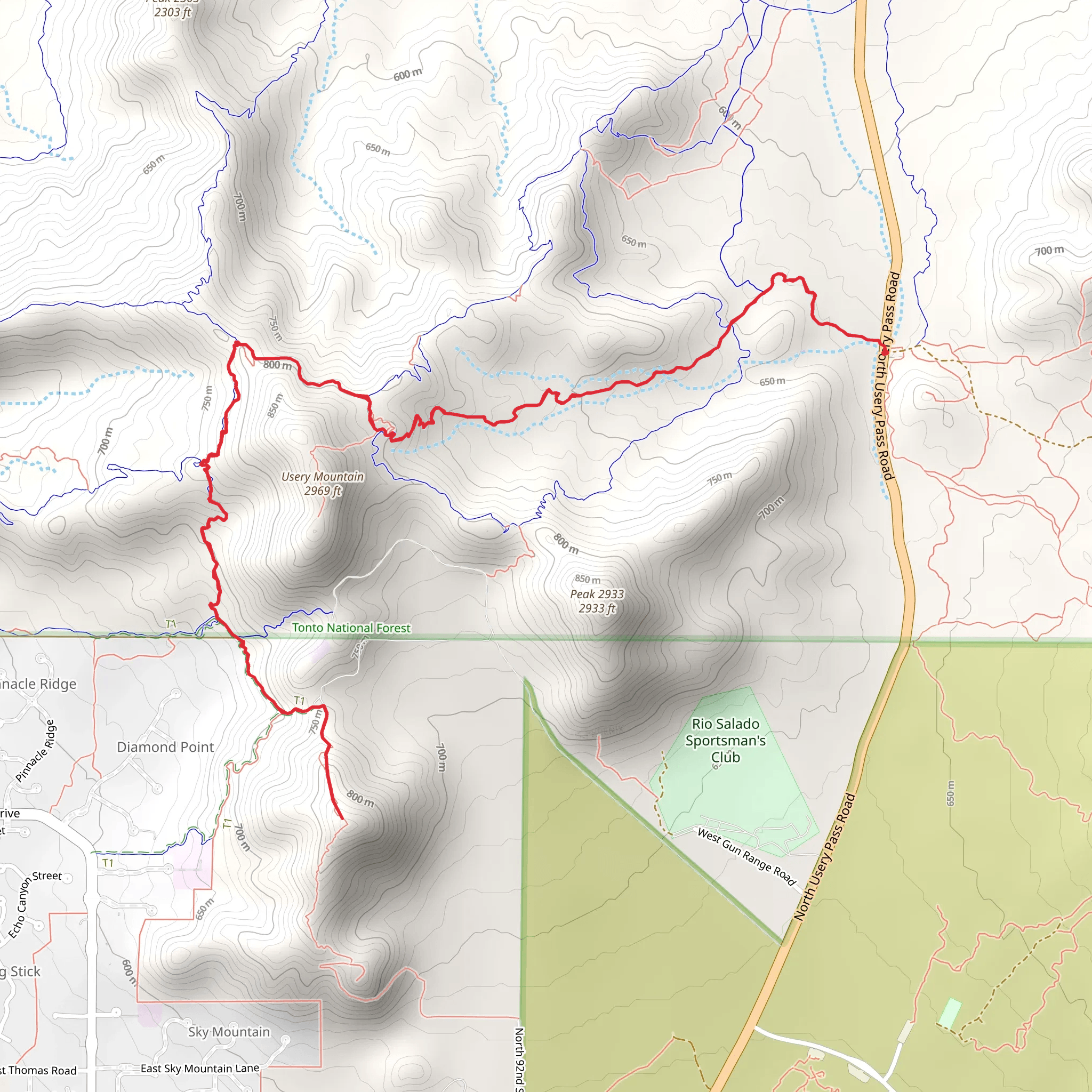 Usery Mountain via Goat Trail mobile static map