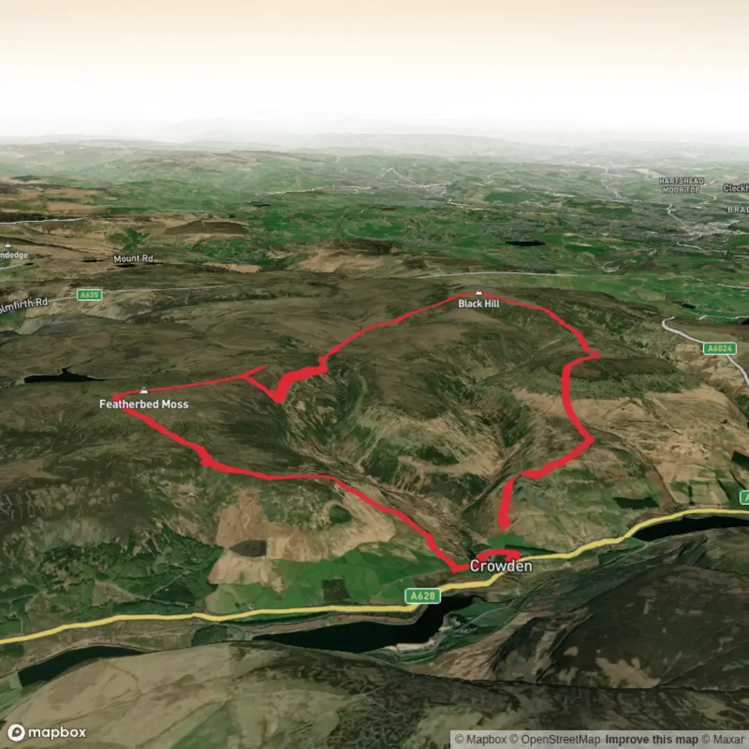 An image depicting the trail Crowden Featherbed Blackchew Black Hill Hey Edge Quarry Circular and its surrounding area.